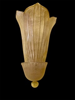 Paire d'appliques géantes Barovier &Toso Foglia d'Oro Murano, Italie, années 1980
