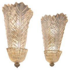 Paire d'appliques géantes Barovier &Toso Foglia d'Oro Murano, Italie, années 1980