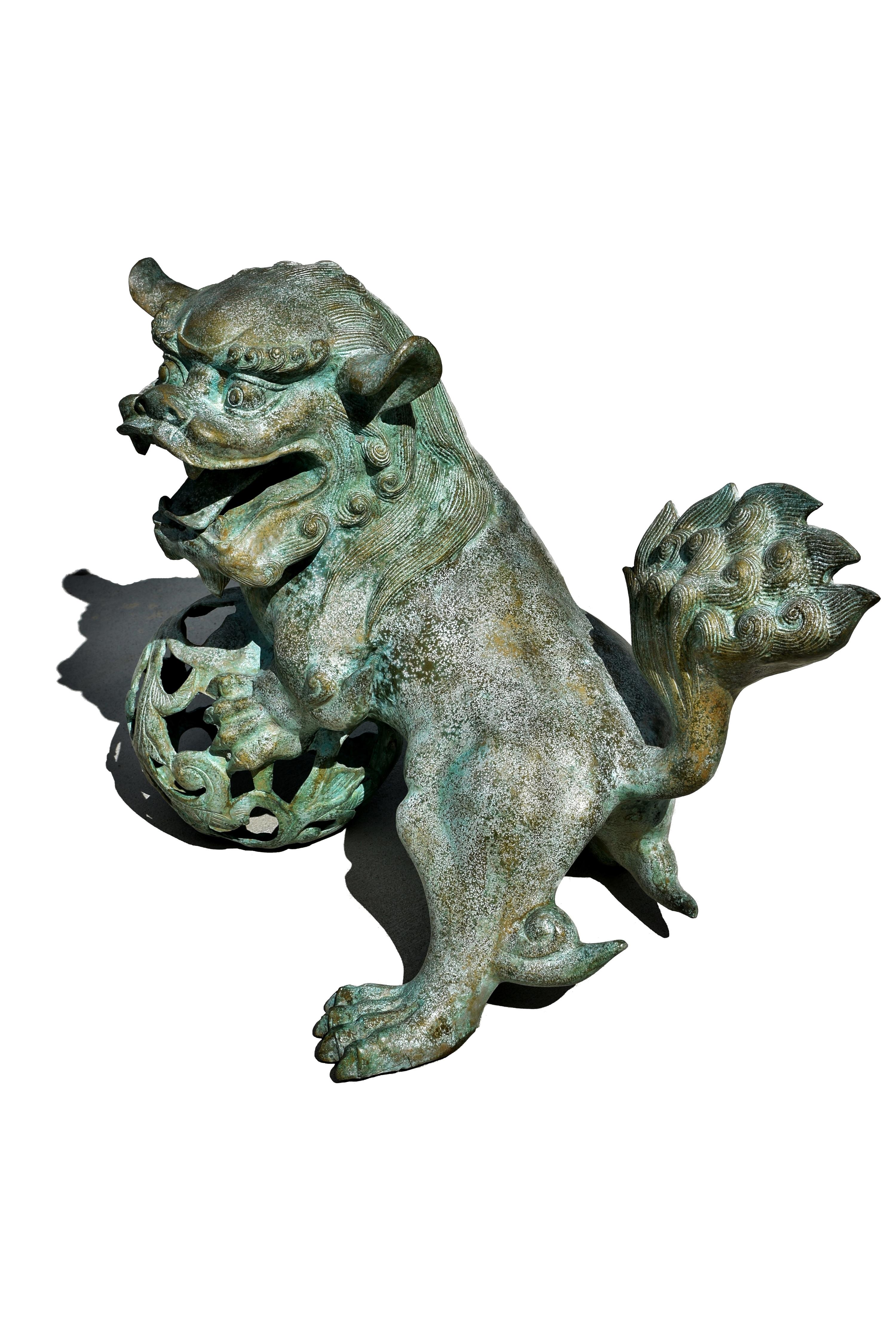 Pair Giant Bronze Foo Dogs Lions 63 Lb For Sale 7