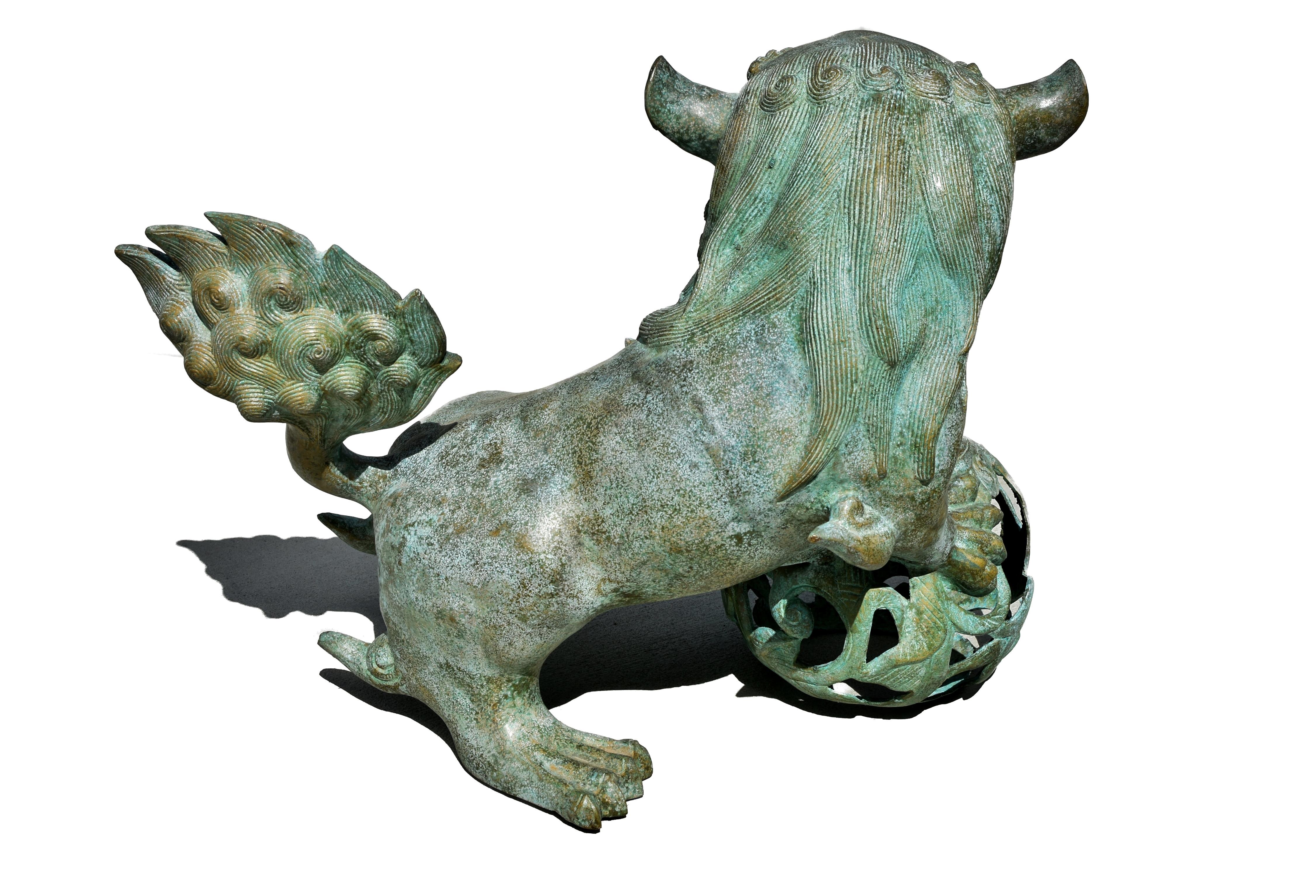 Pair Giant Bronze Foo Dogs Lions 63 Lb For Sale 8