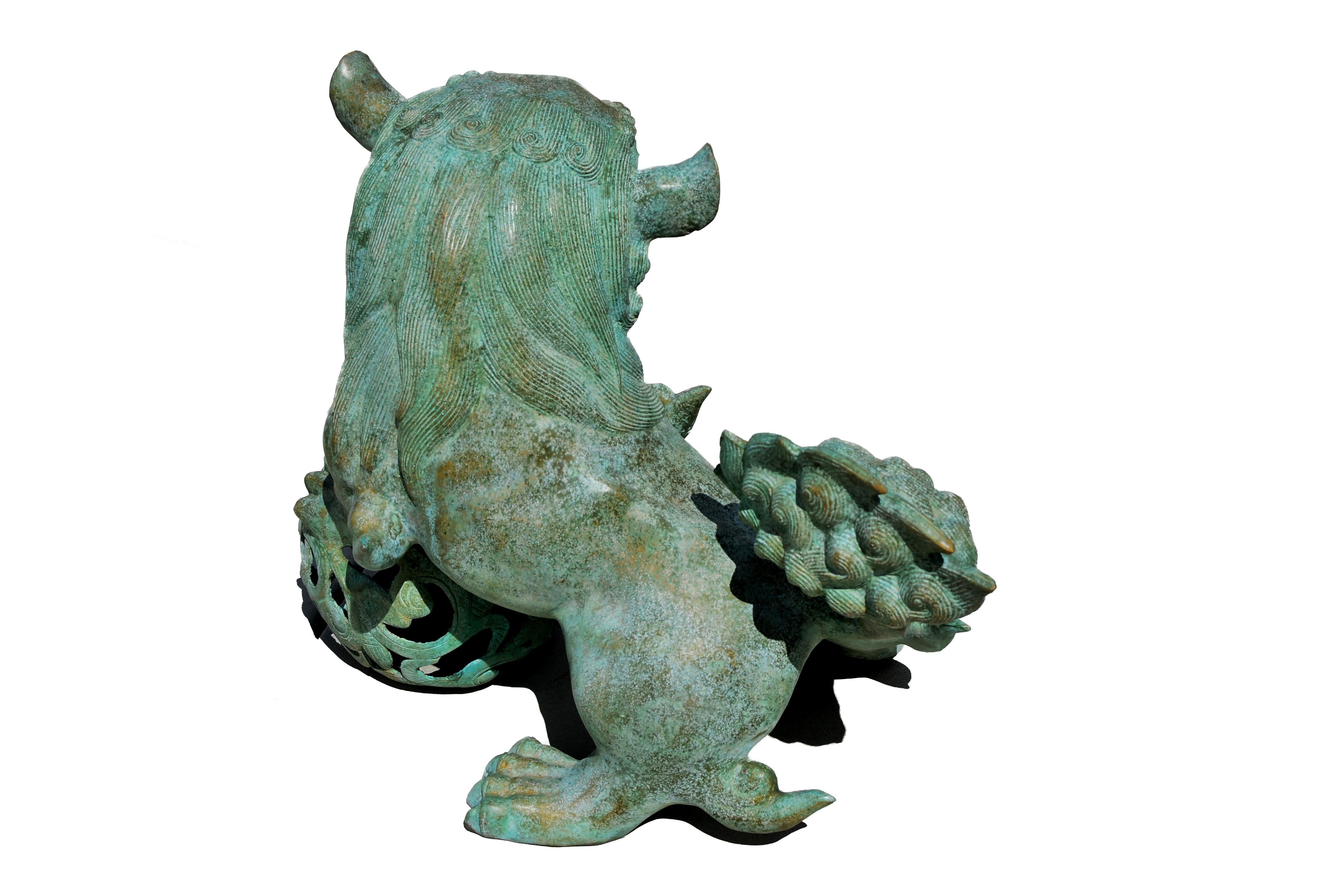 Pair Giant Bronze Foo Dogs Lions 63 Lb For Sale 9