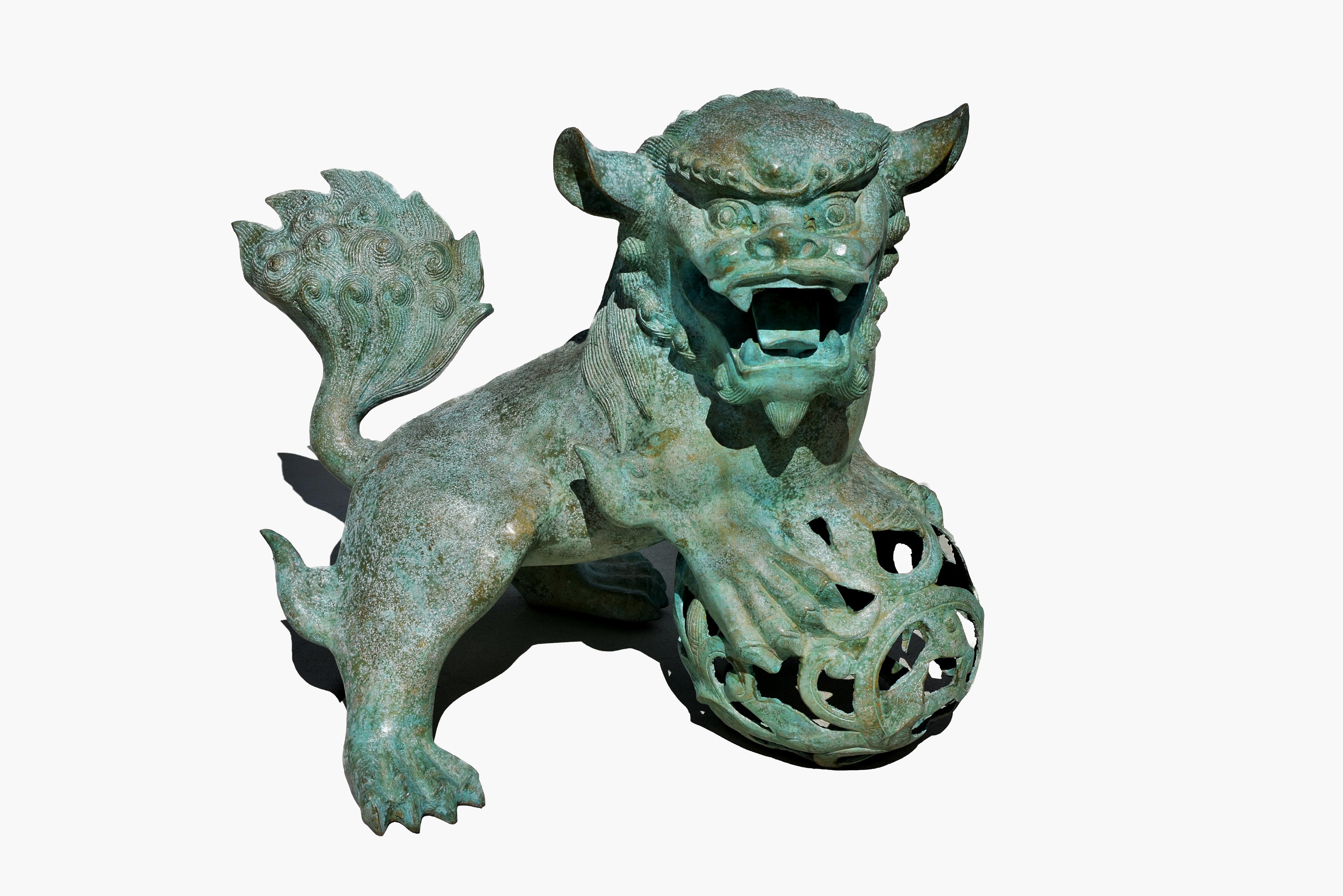 Pair Giant Bronze Foo Dogs Lions 63 Lb For Sale 10