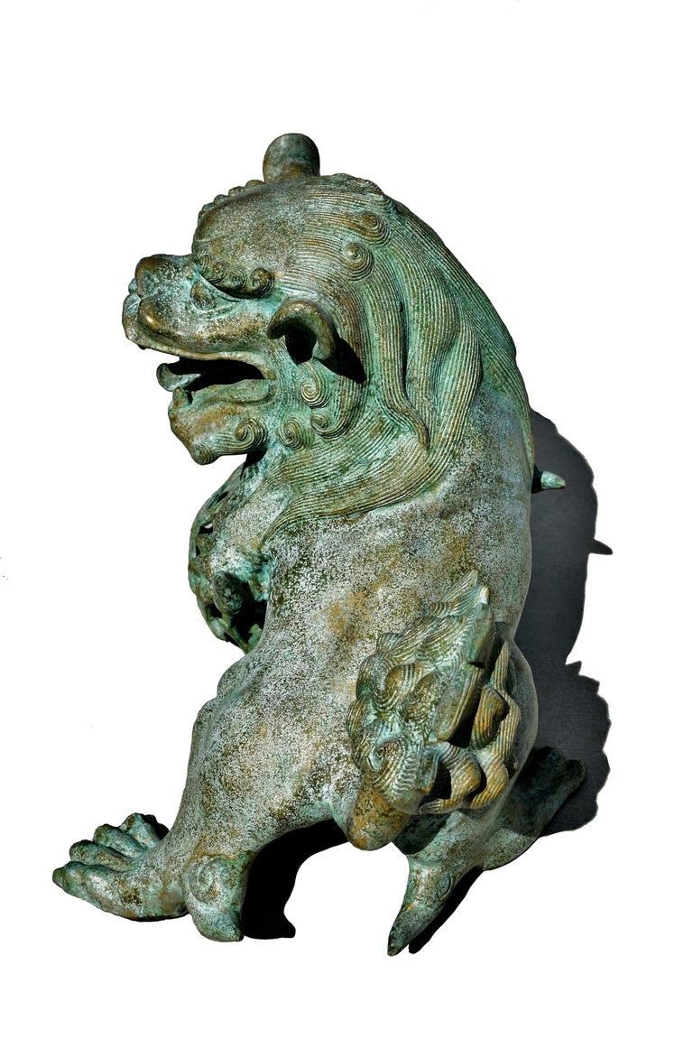 Pair Giant Bronze Foo Dogs Lions 63 Lb For Sale at 1stDibs