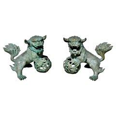 Vintage Pair Giant Bronze Foo Dogs Lions 63 Lb