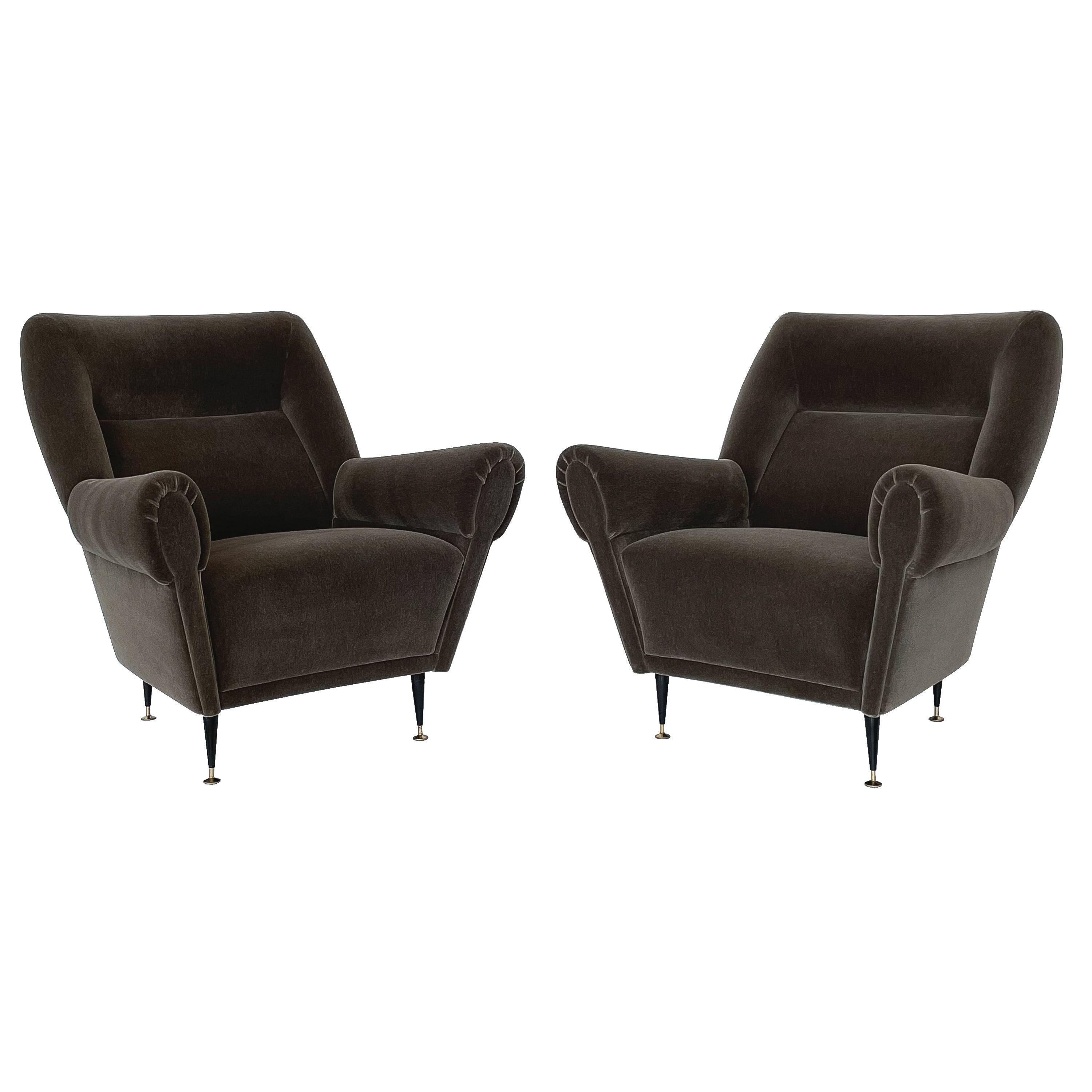 Pair Gigi Radice Italian Lounge Chairs in Mohair