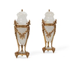 Pair Gild Bronze Mounted Rock Crystal Urns