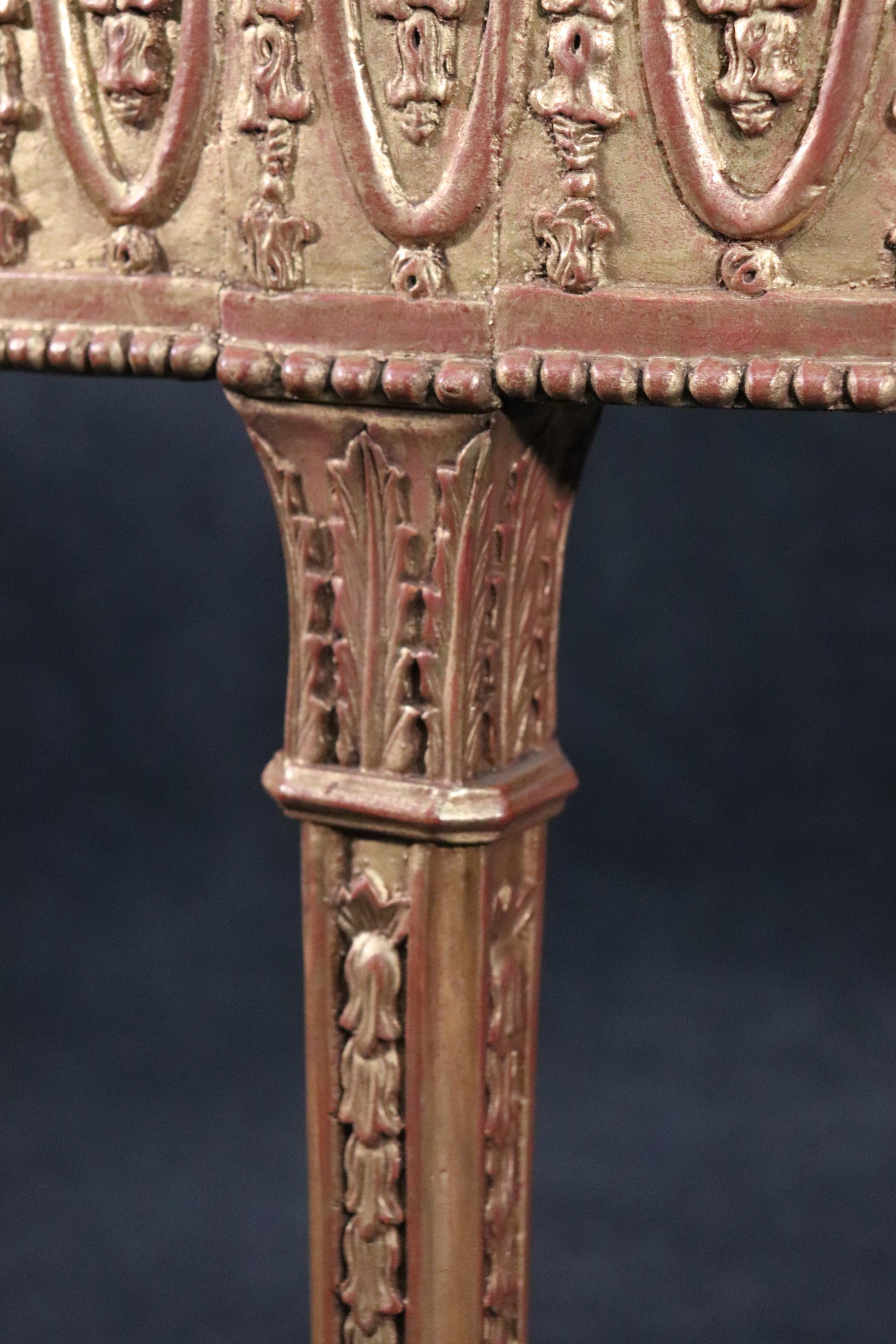 Pair of Gilded Carved Marble-Top Demilune Louis XVI Console Tables, circa 1950s 2