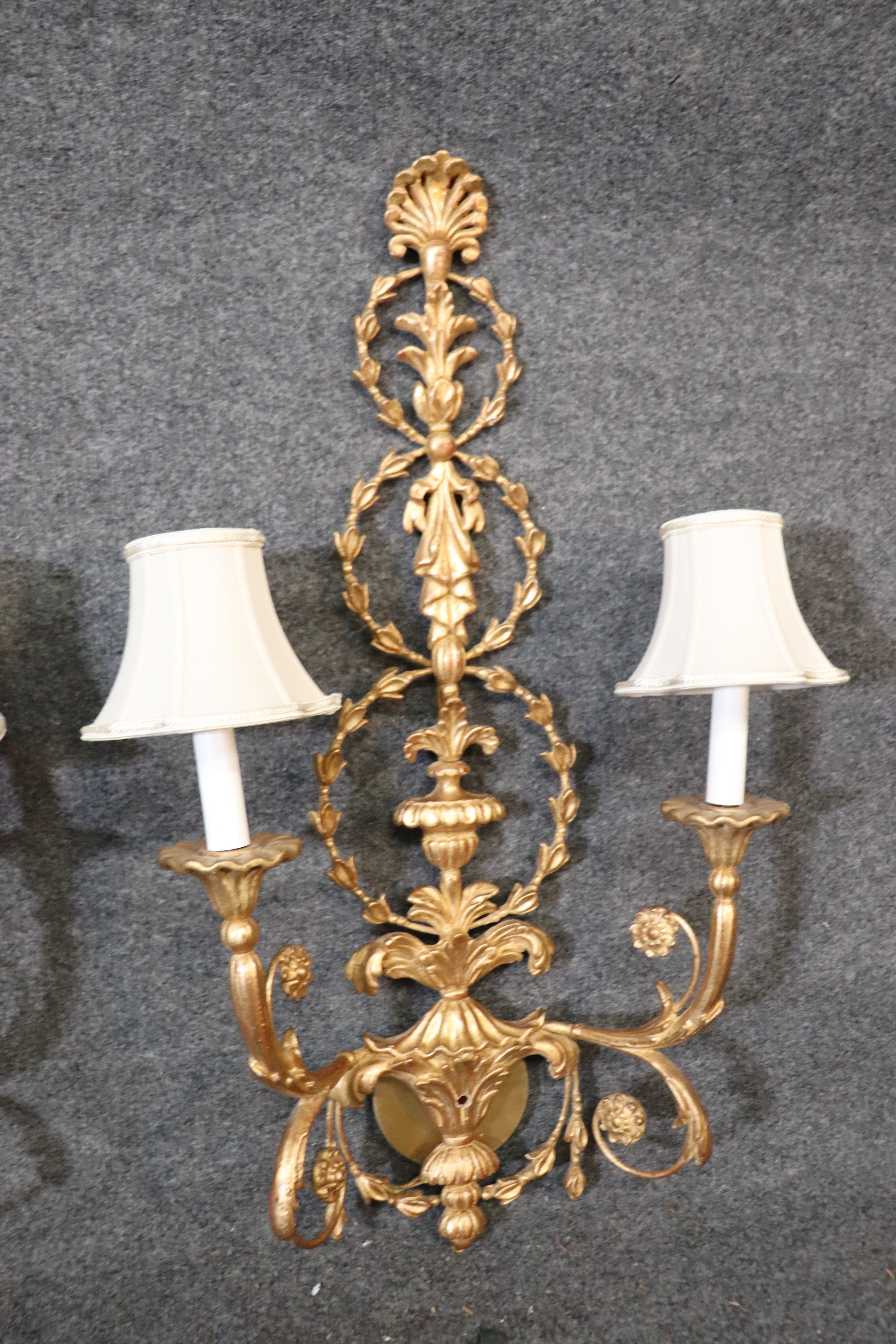 Italian Pair of Gilded French Louis XV Lighted Sconces