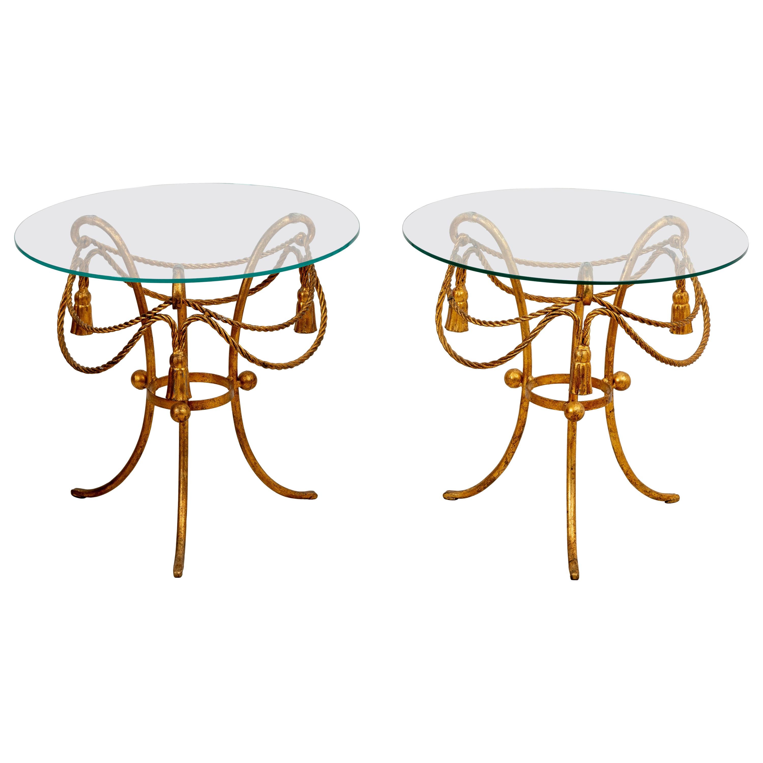 Pair Gilded Rope and Tassel Side Tables