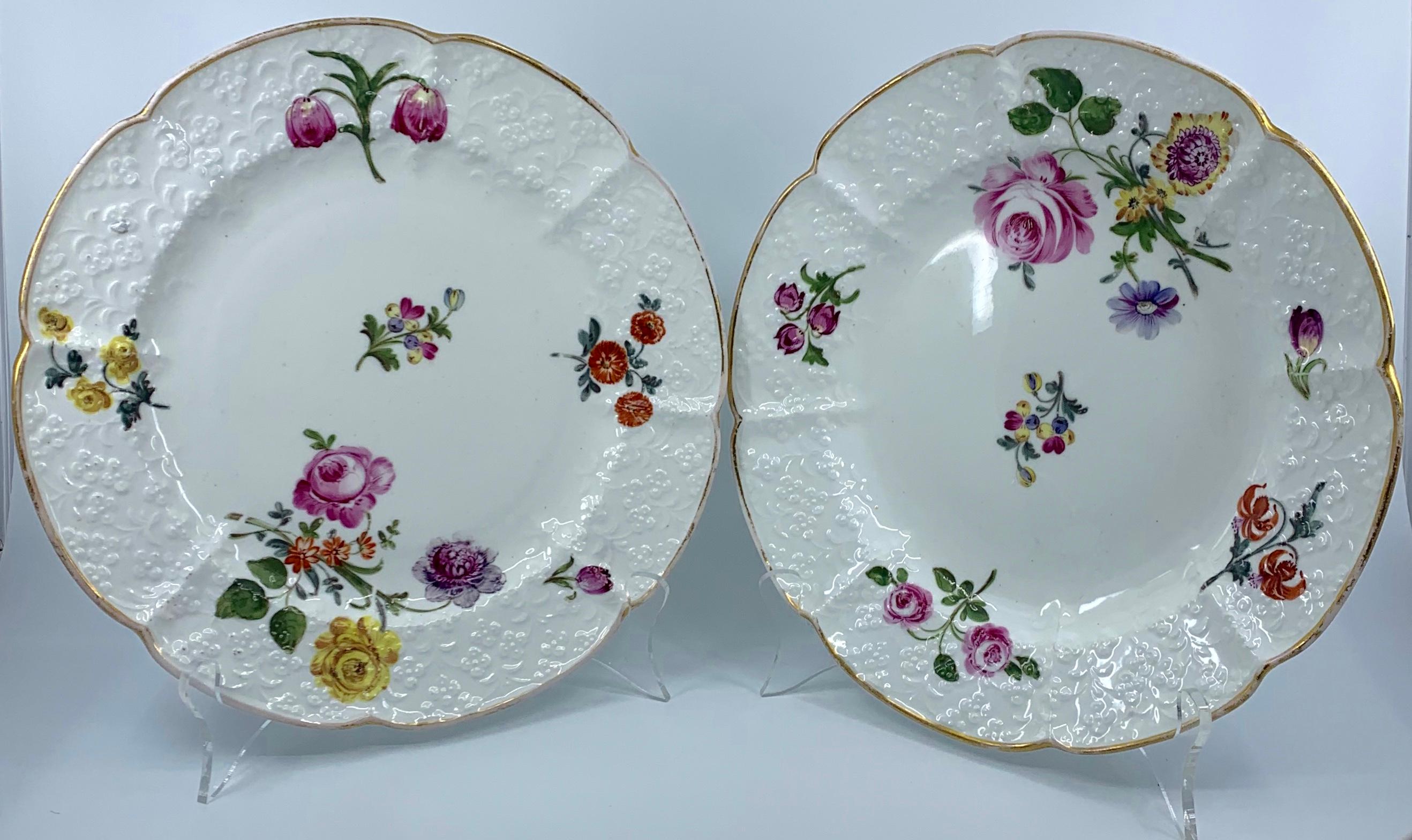 European Pair of Gilt and Floral Continental Plates For Sale