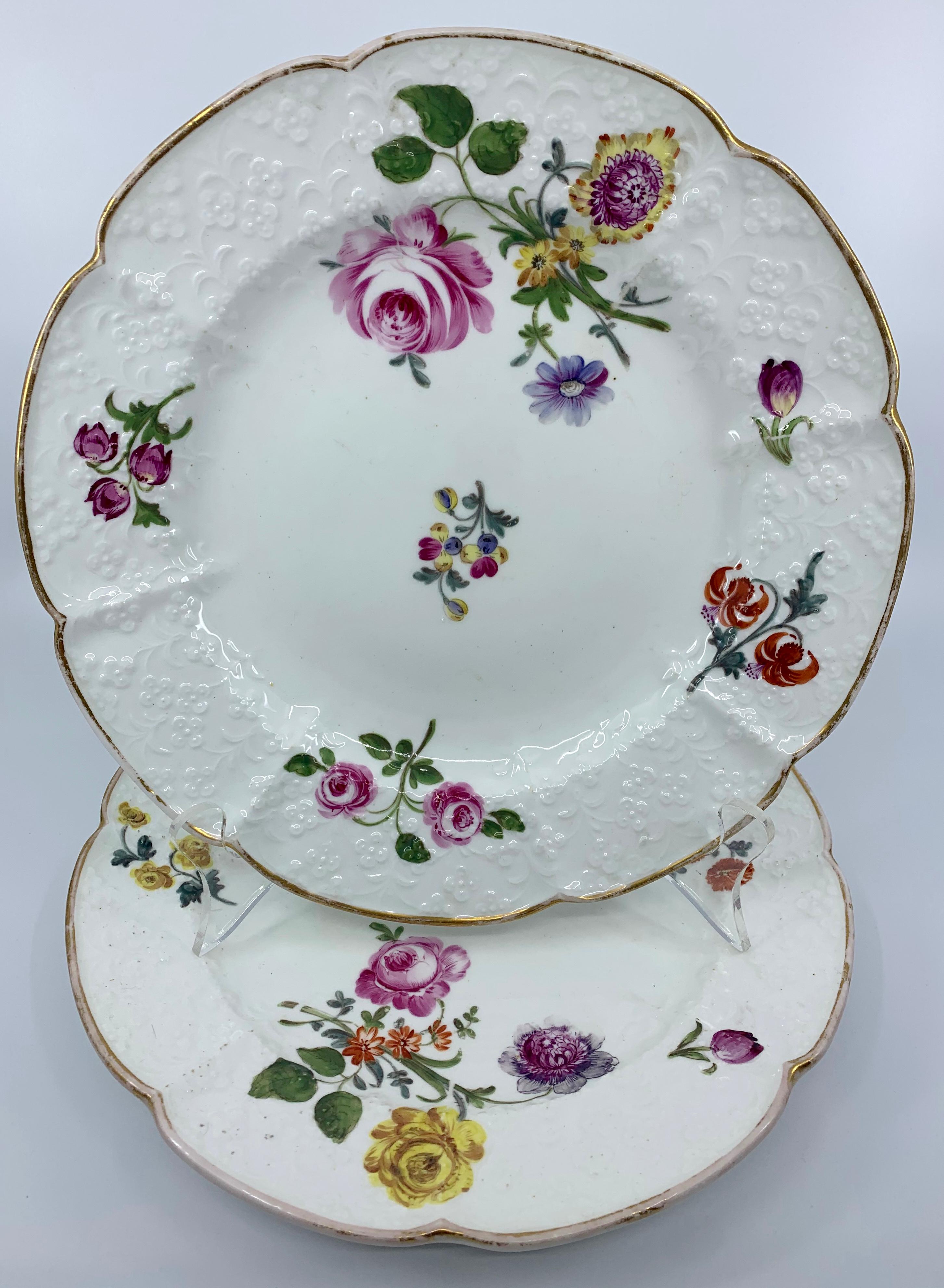 Hand-Painted Pair of Gilt and Floral Continental Plates For Sale
