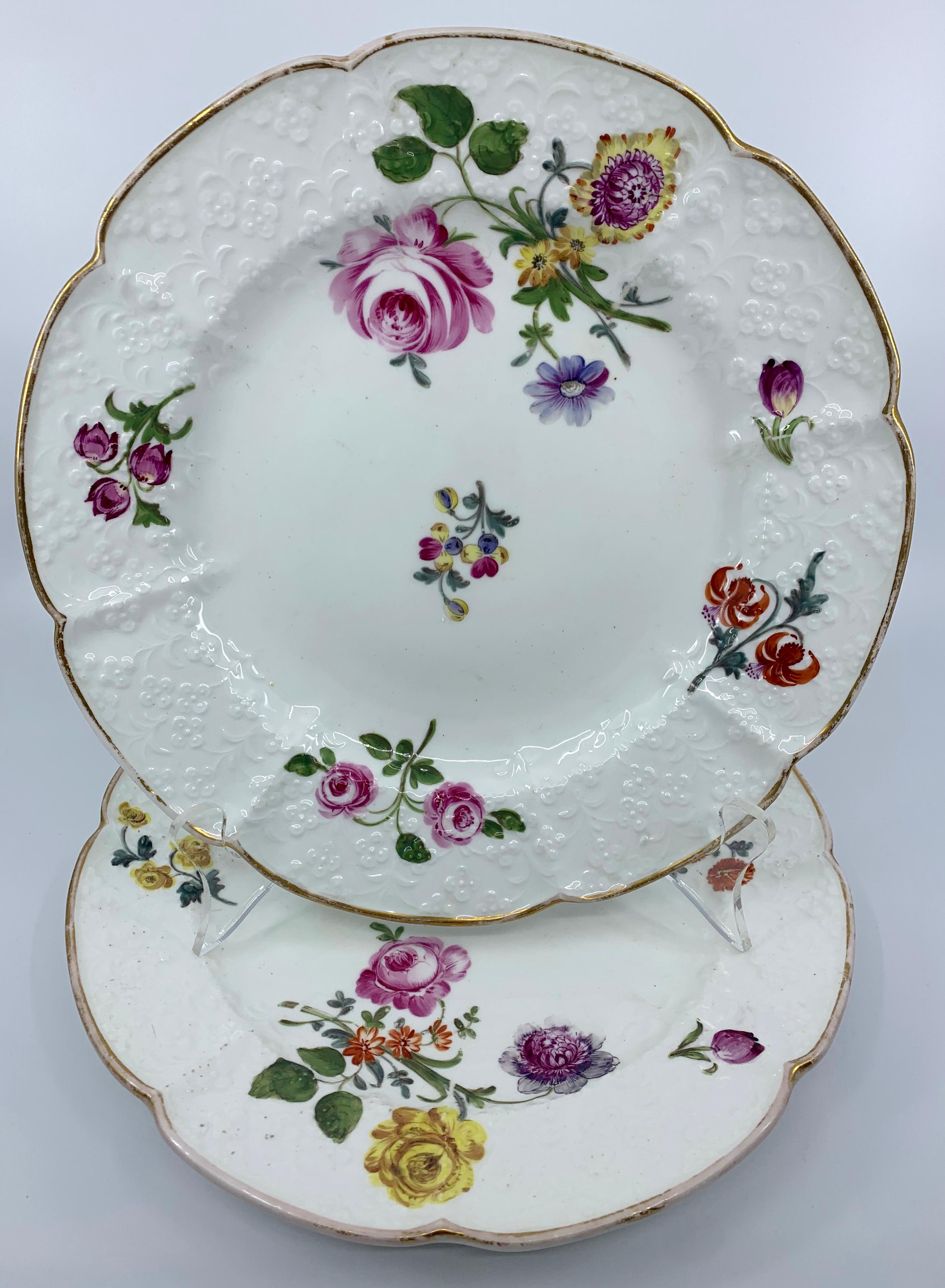Hand-Painted Pair of Gilt and Floral Continental Plates