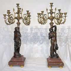 Pair Gilt and Patinated Bronze Candelabra from Barbedienne