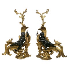 Pair Gilt and Patinated Bronze Louis XV Style Chenets