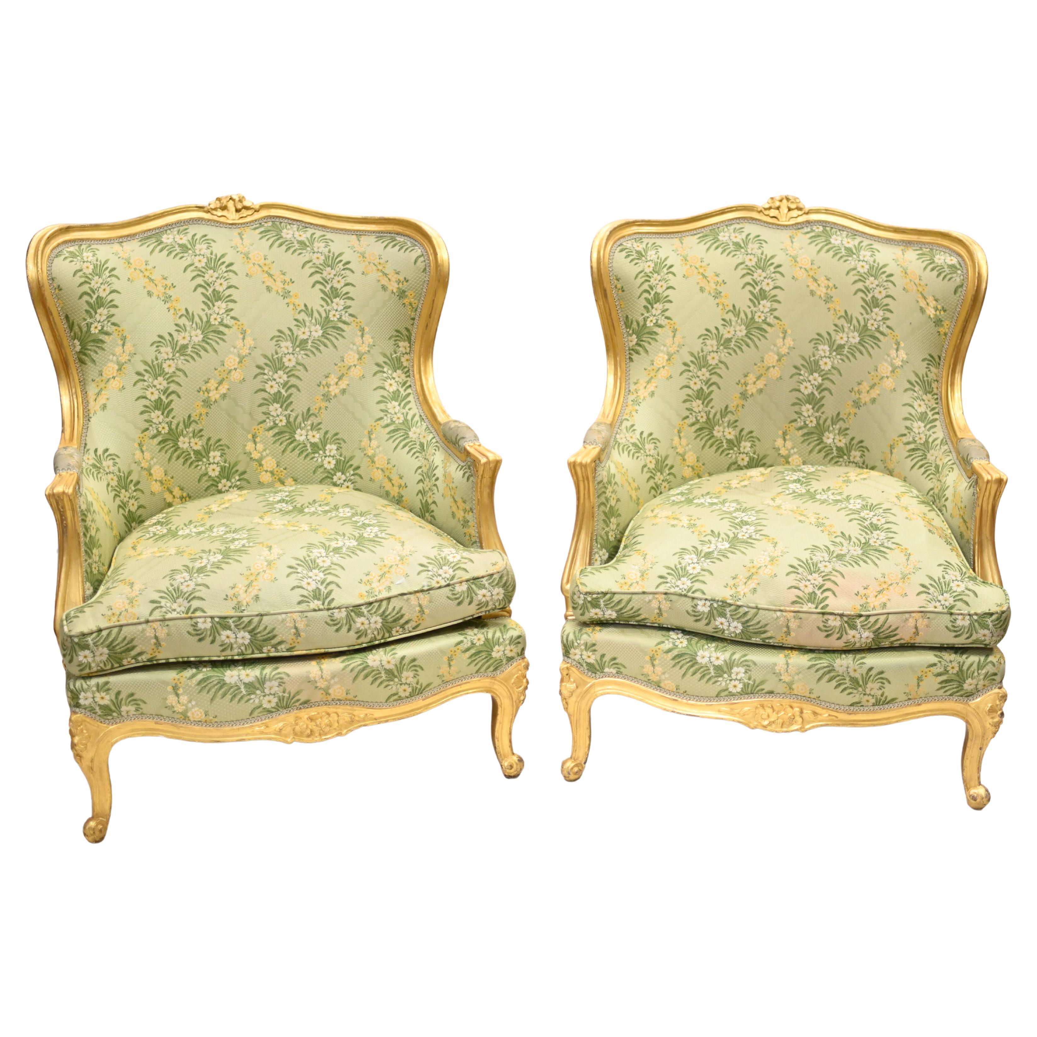 Pair Gilt Arm Chairs French Fauteuils 1920 Tub For Sale
