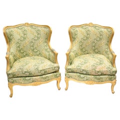 Pair Gilt Arm Chairs French Fauteuils 1920 Tub