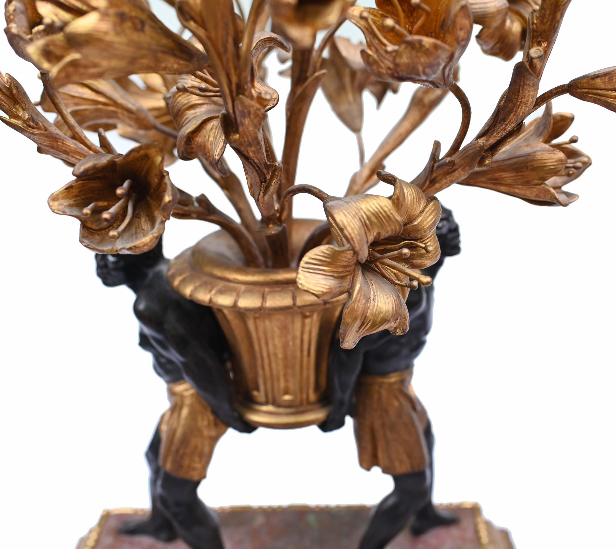 Bronze Pair Gilt Blackamoor Candelabras Regency 1810 For Sale