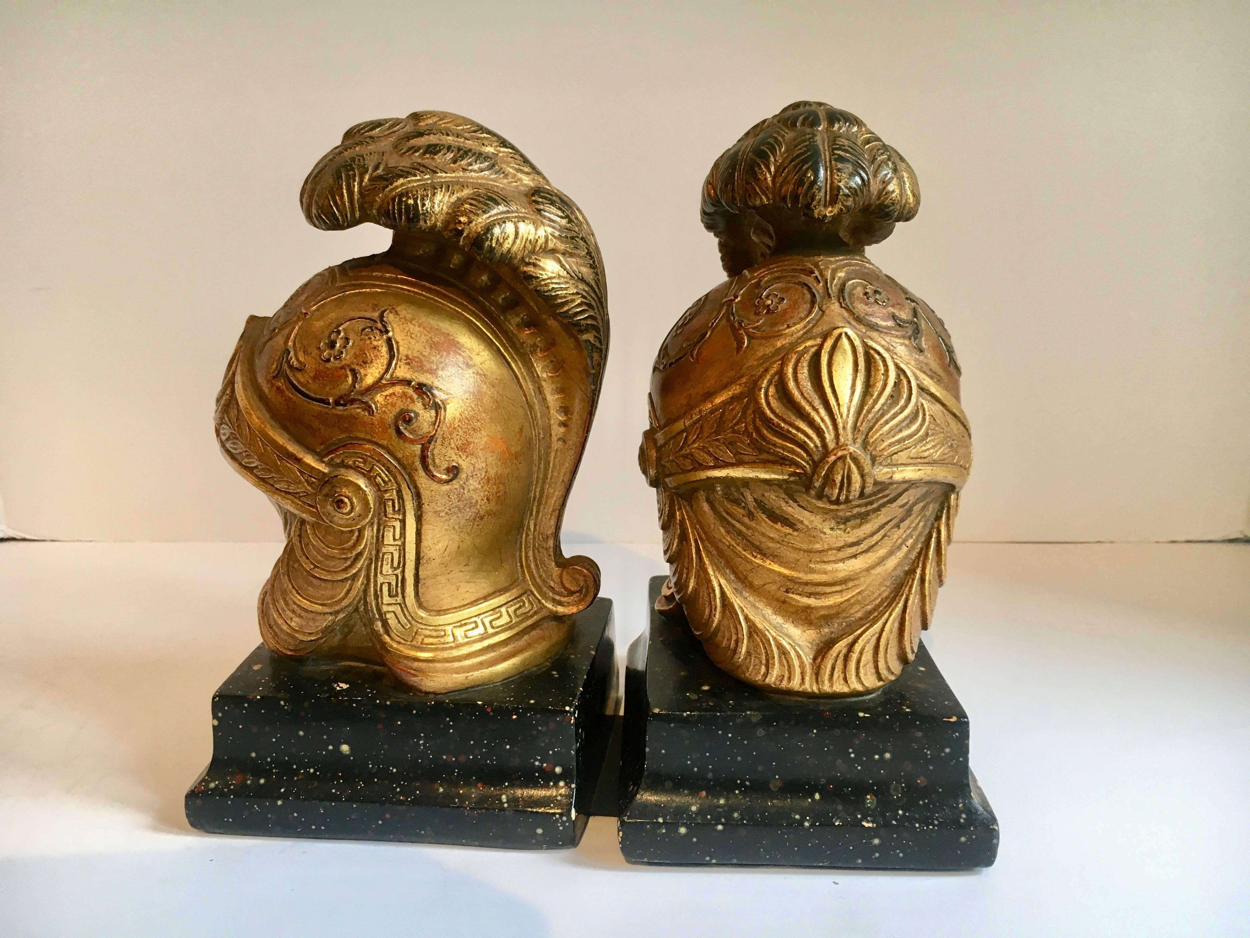 Neoclassical Pair of Gilt Borghese Gilt Roman Helmet Bookends
