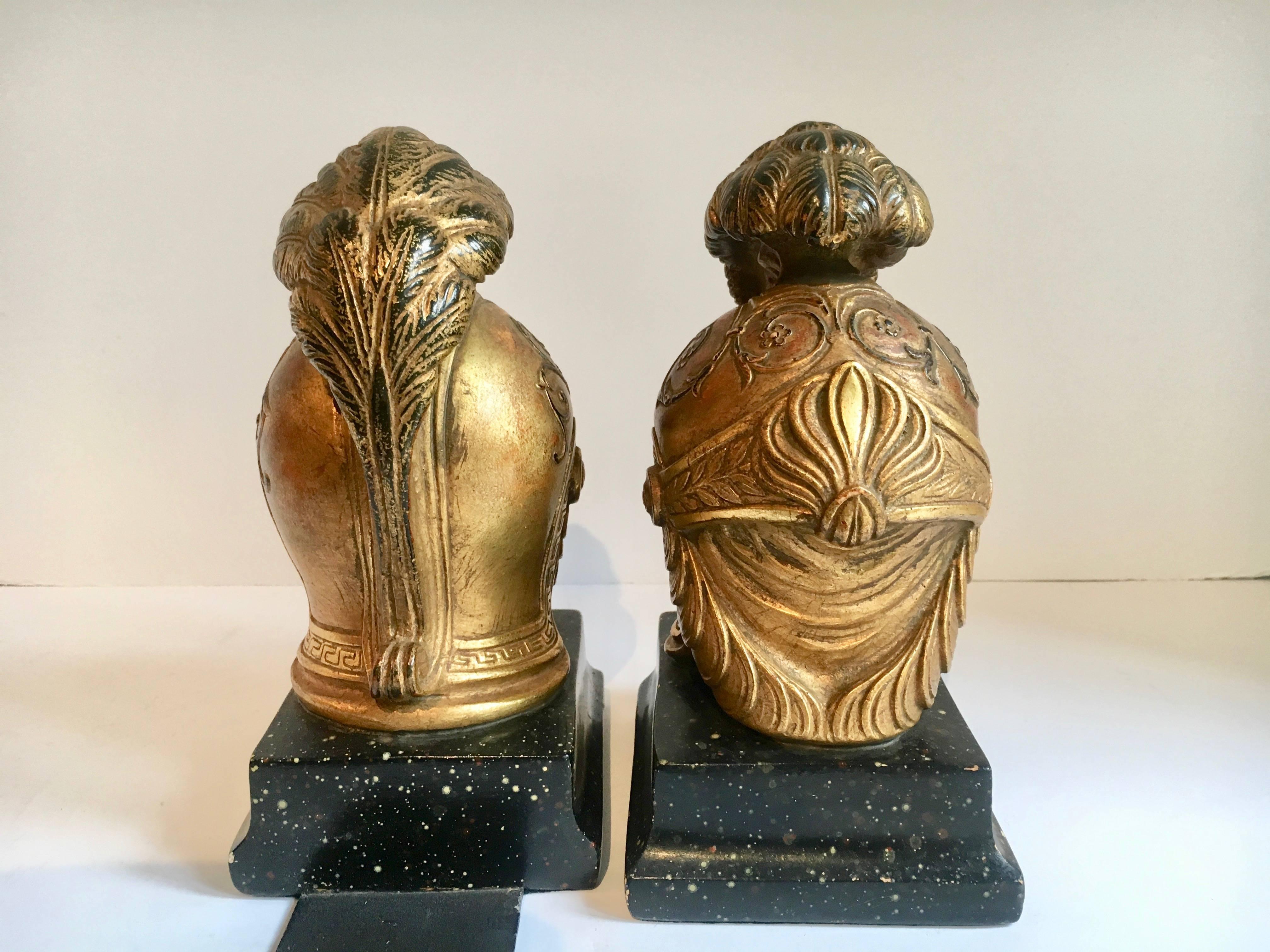 Pair of Gilt Borghese Gilt Roman Helmet Bookends In Excellent Condition In Los Angeles, CA