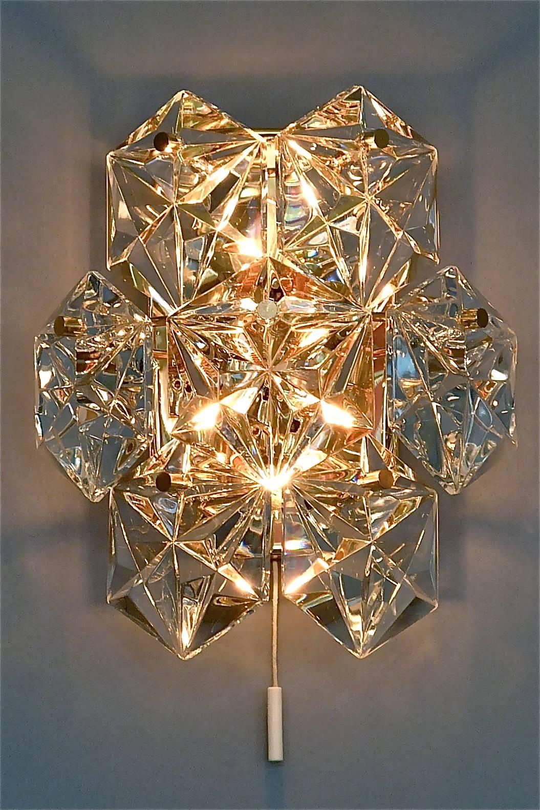 Pair of Gilt Brass Metal Faceted Crystal Glass Sconces Wall Lights Kinkeldey For Sale 5