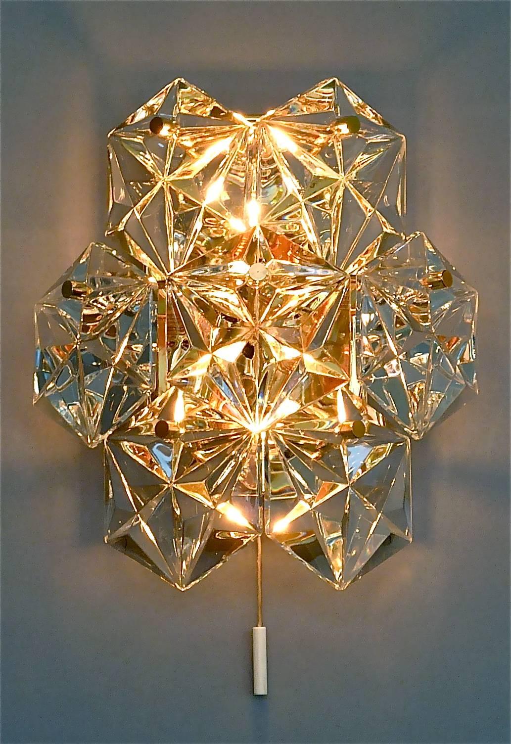 Pair of Gilt Brass Metal Faceted Crystal Glass Sconces Wall Lights Kinkeldey For Sale 6