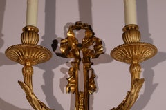 Pair Gilt Bronze 2 Light Wall Sconces