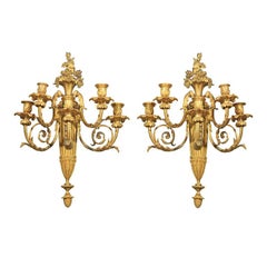 Pair Gilt  Bronze  5 Light Sconces