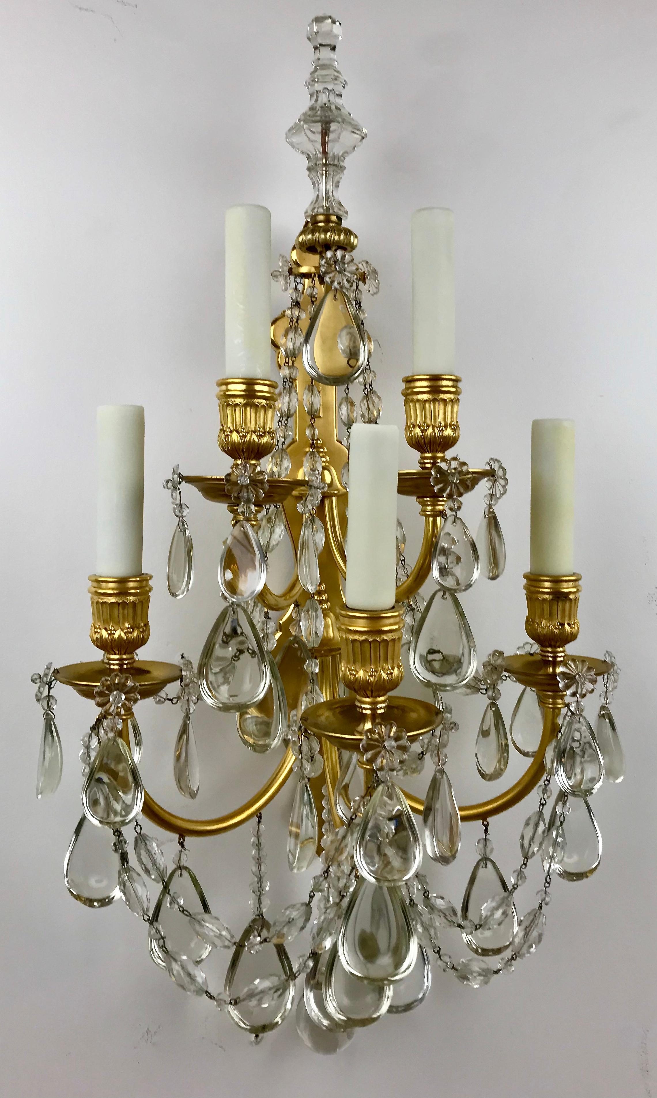 Pair Gilt Bronze and Crystal Five Light Sconces by E. F. Caldwell For Sale 5