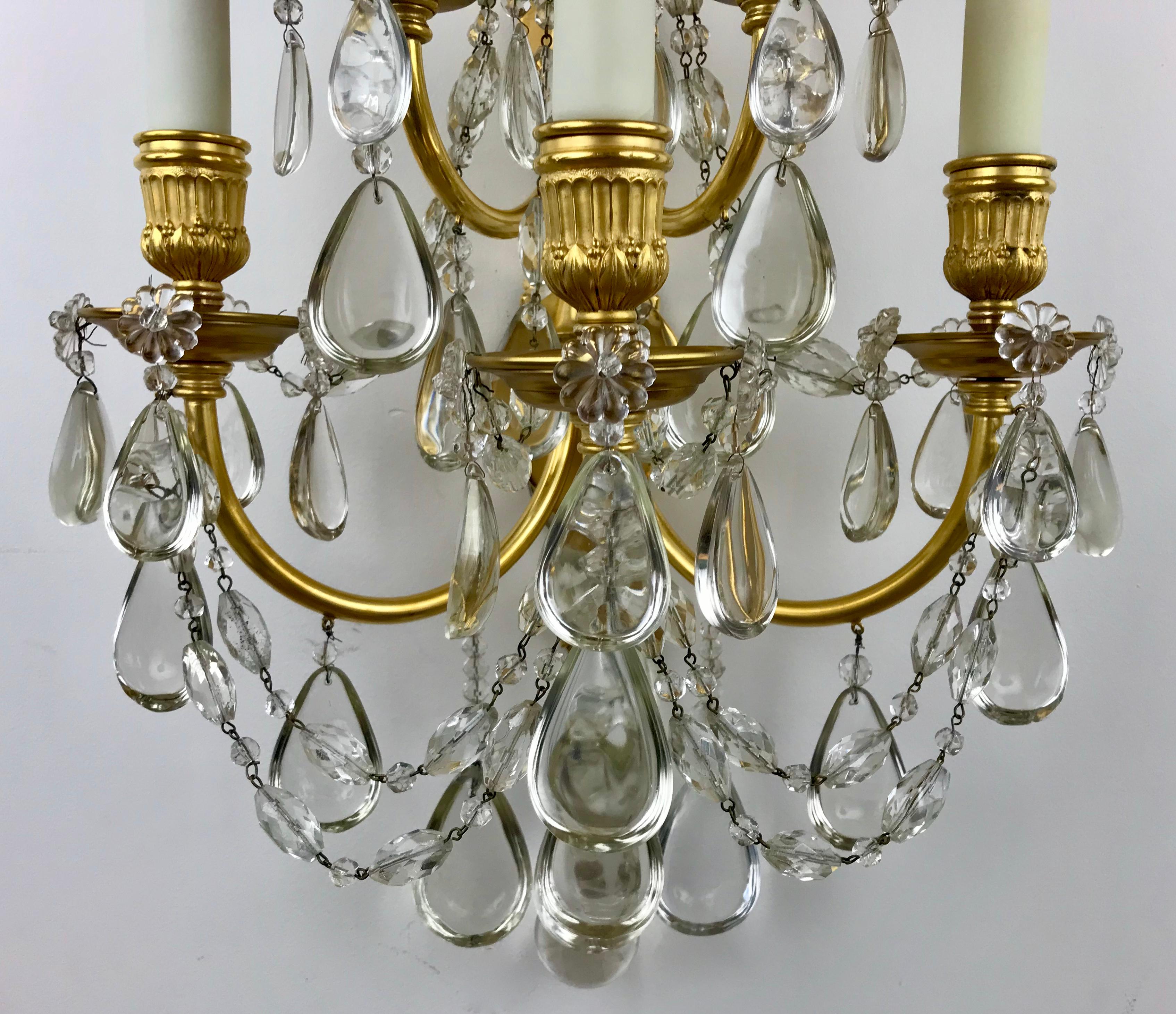 Pair Gilt Bronze and Crystal Five Light Sconces by E. F. Caldwell For Sale 2