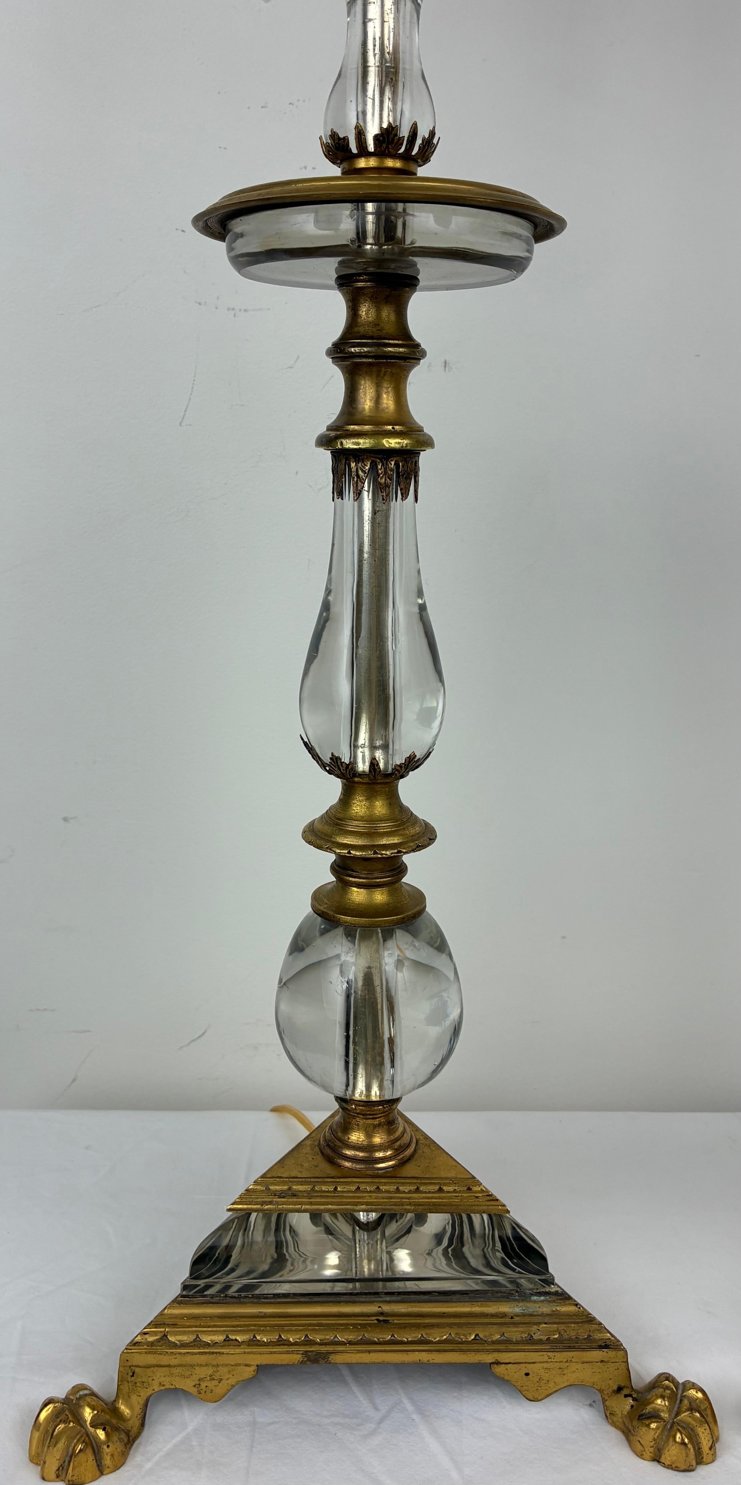 Georgian Pair Gilt Bronze and Crystal Lamps Attributed to E.F. Caldwell. For Sale