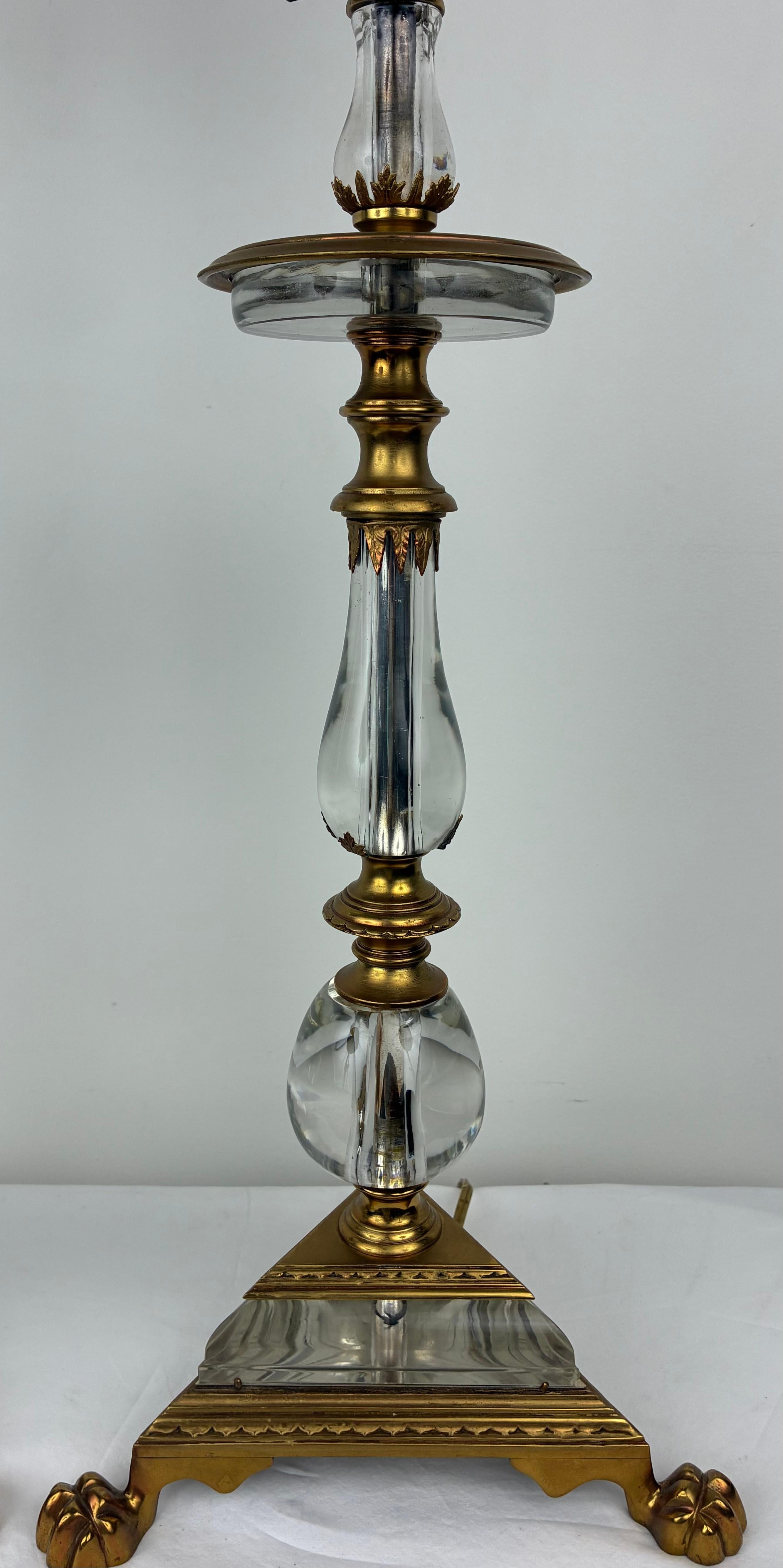 Pair Gilt Bronze and Crystal Lamps Attributed to E.F. Caldwell. In Good Condition For Sale In Pittsburgh, PA