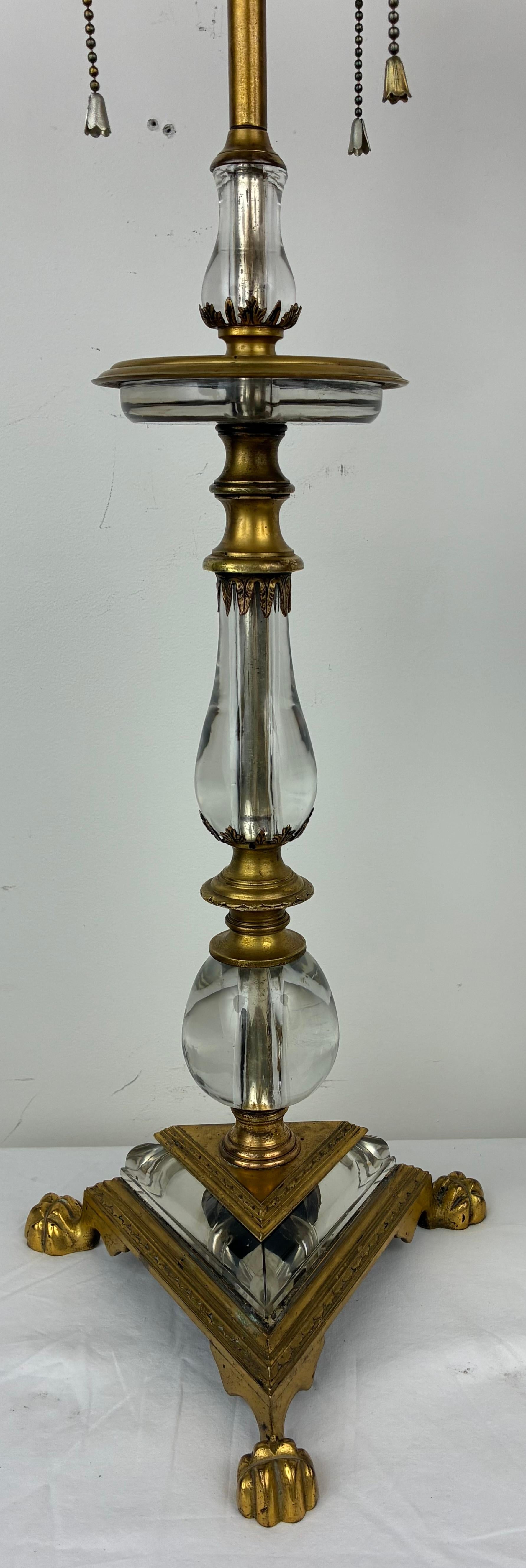 20th Century Pair Gilt Bronze and Crystal Lamps Attributed to E.F. Caldwell. For Sale