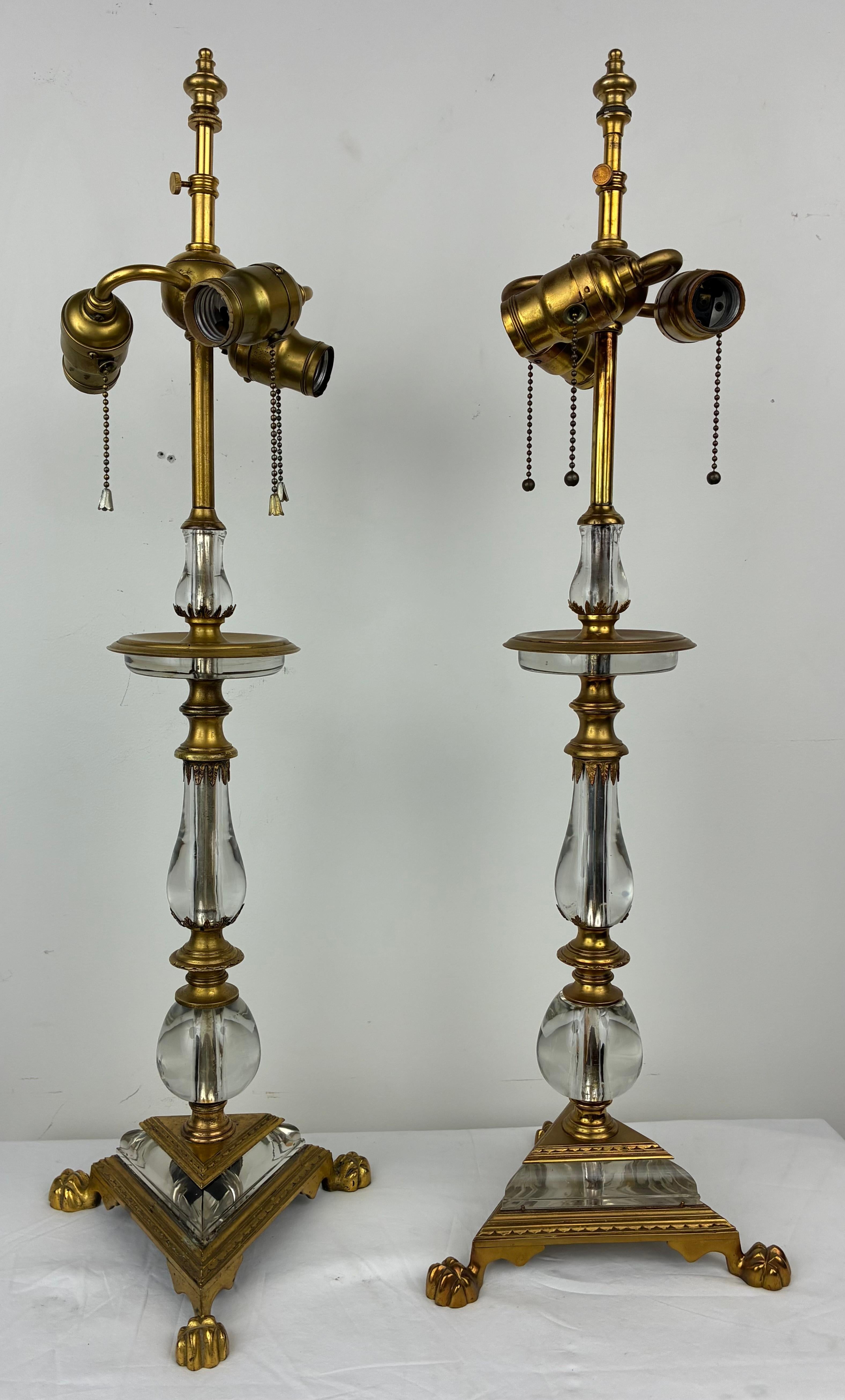 Pair Gilt Bronze and Crystal Lamps Attributed to E.F. Caldwell. For Sale 1