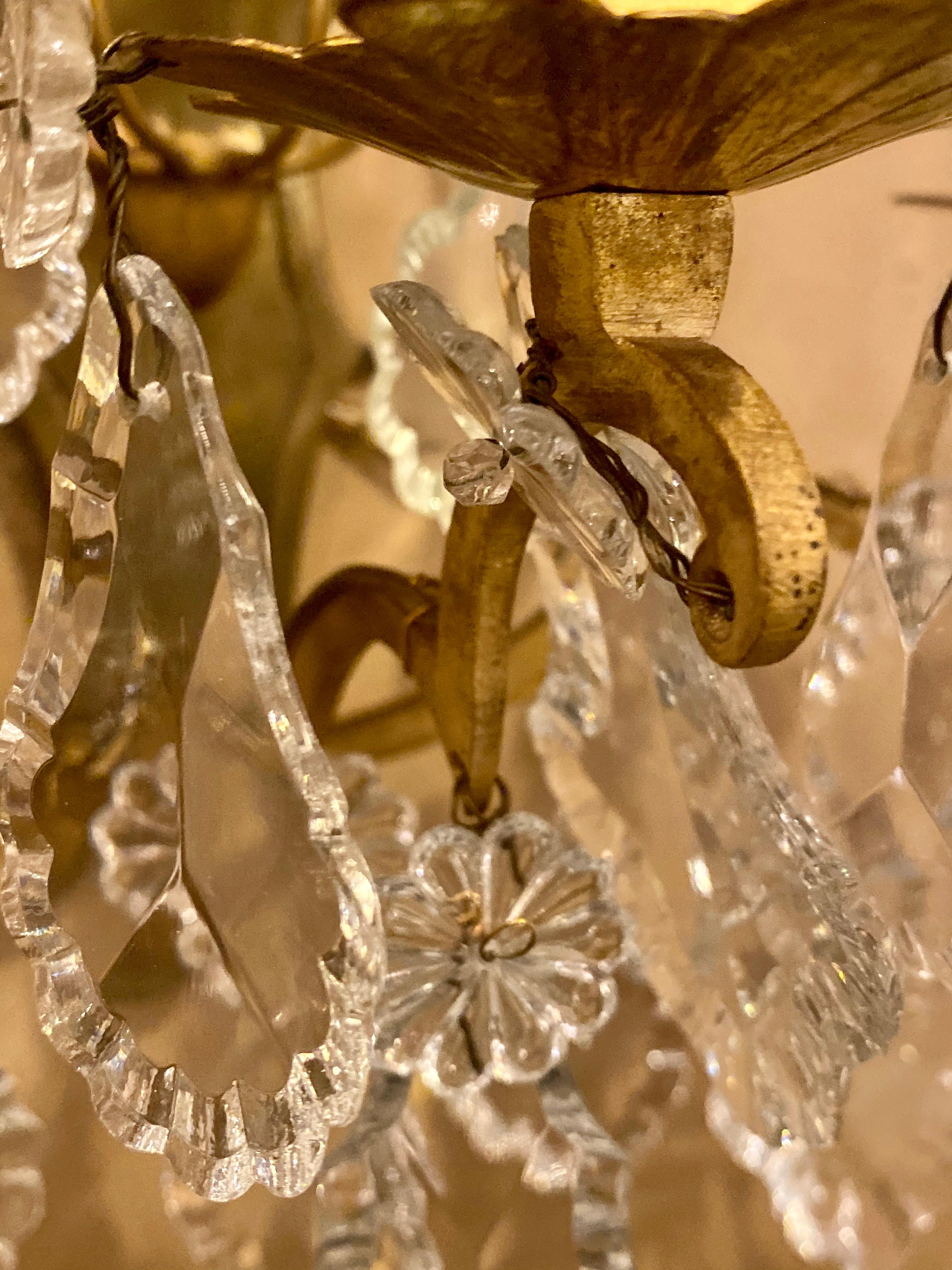 Gilt Bronze and Crystal Three-Light Wall Sconces French Early 20th Century, Pair 6