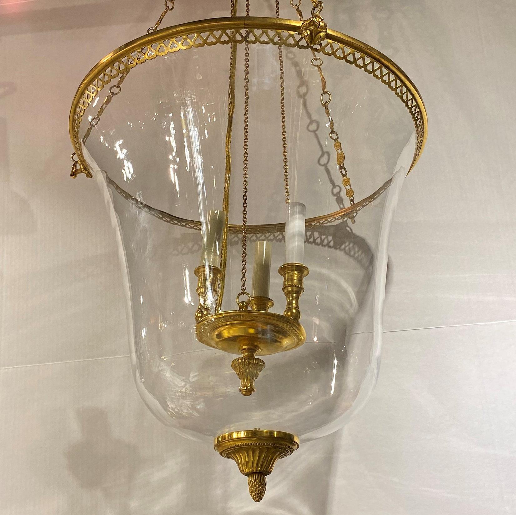 French Pair of Gilt Bronze and Glass Lanterns