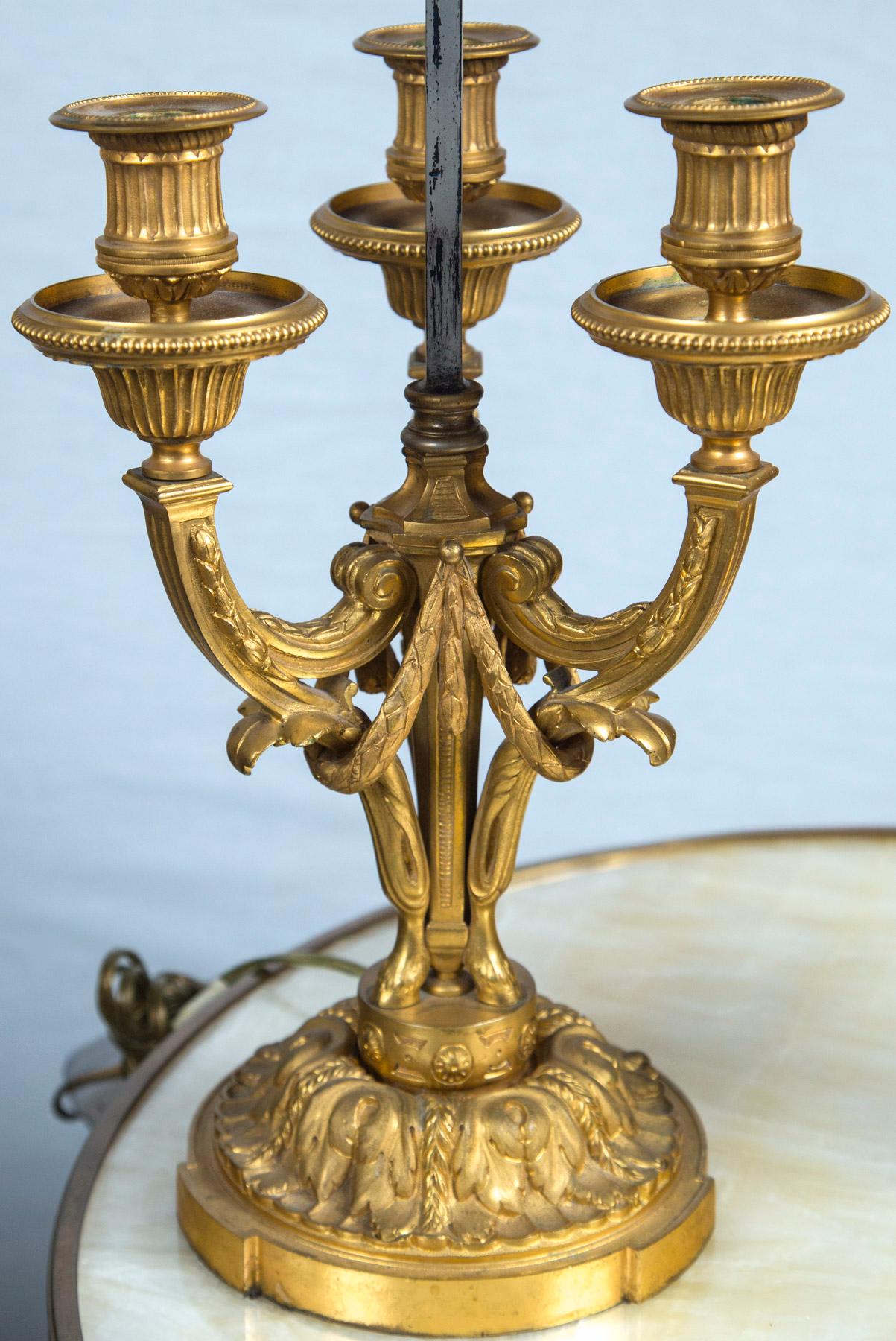 Neoclassical Pair of Gilt Bronze Boulliat Lamps