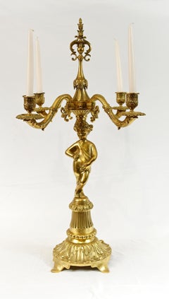 Pair Gilt Bronze Candelabras Figural Cherub Ormolu