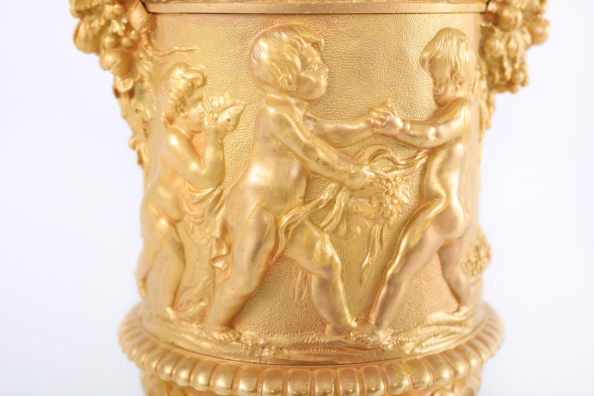 Pair Gilt Bronze Covered Decorative Urns For Sale 4