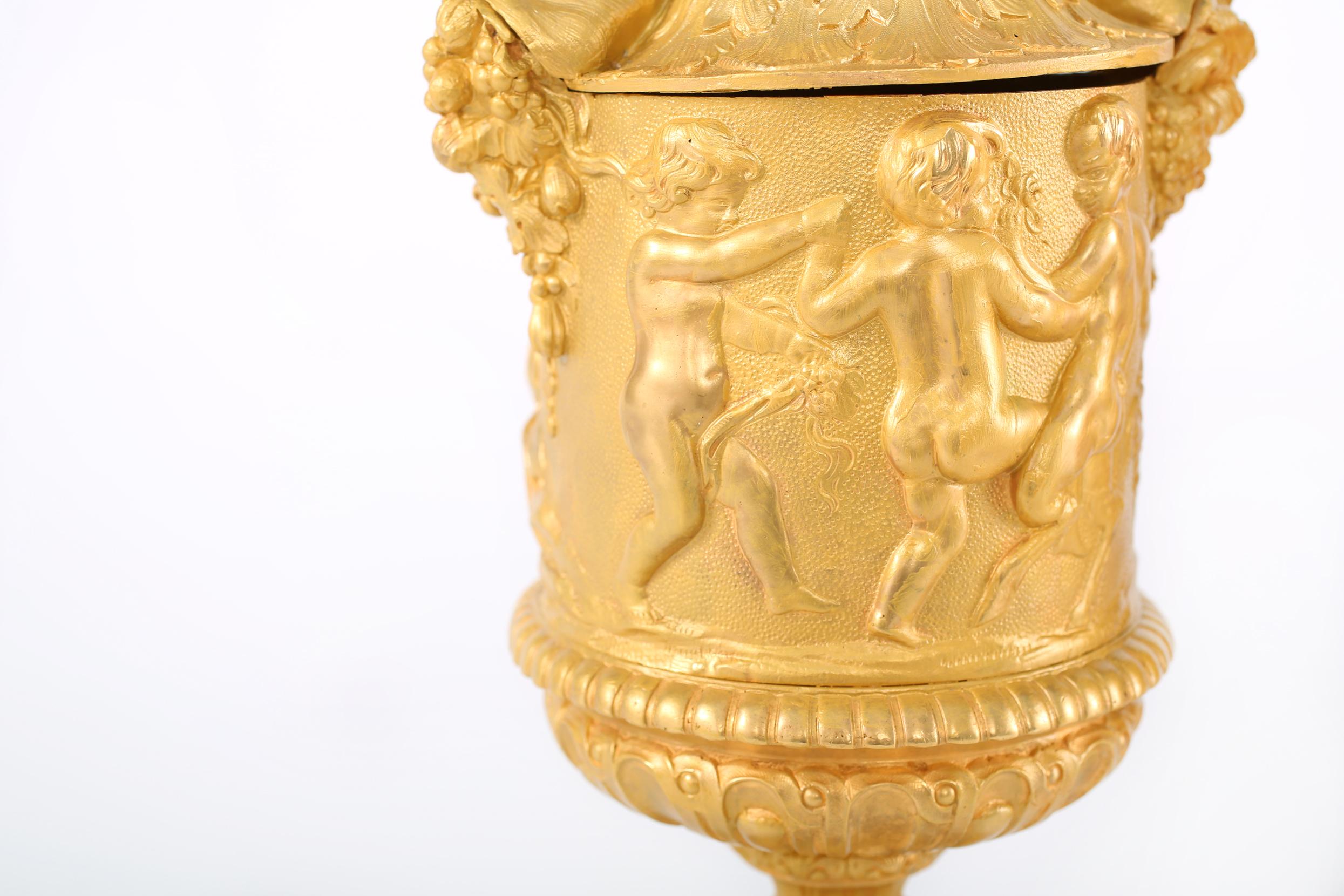 Pair Gilt Bronze Covered Decorative Urns For Sale 2