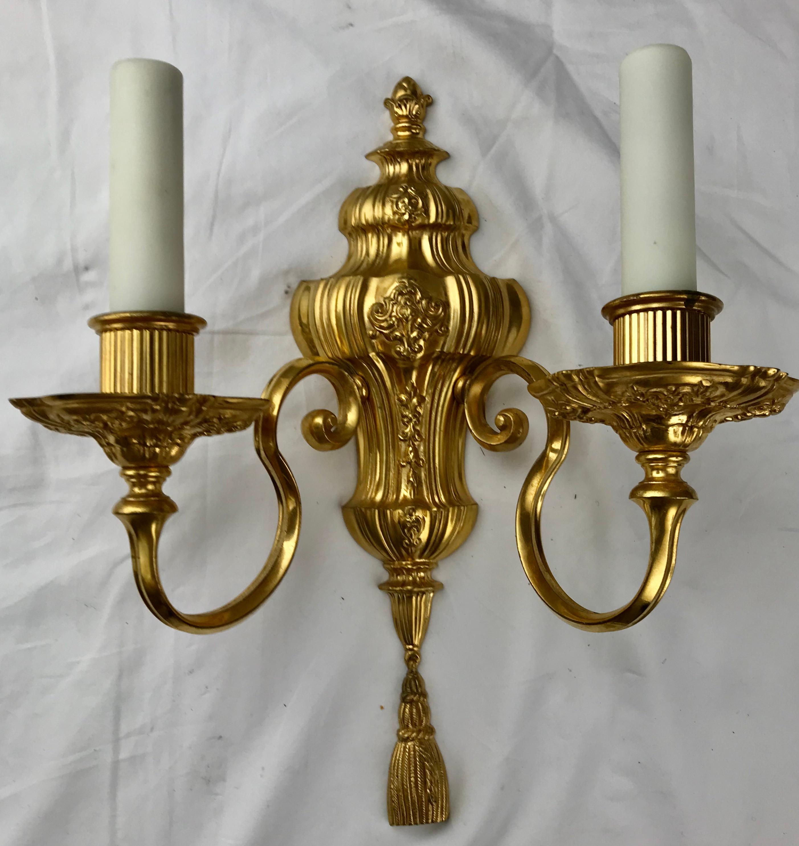 Pair Gilt Bronze Early Georgian Style Sconces Attributed to E. F. Caldwell For Sale 5