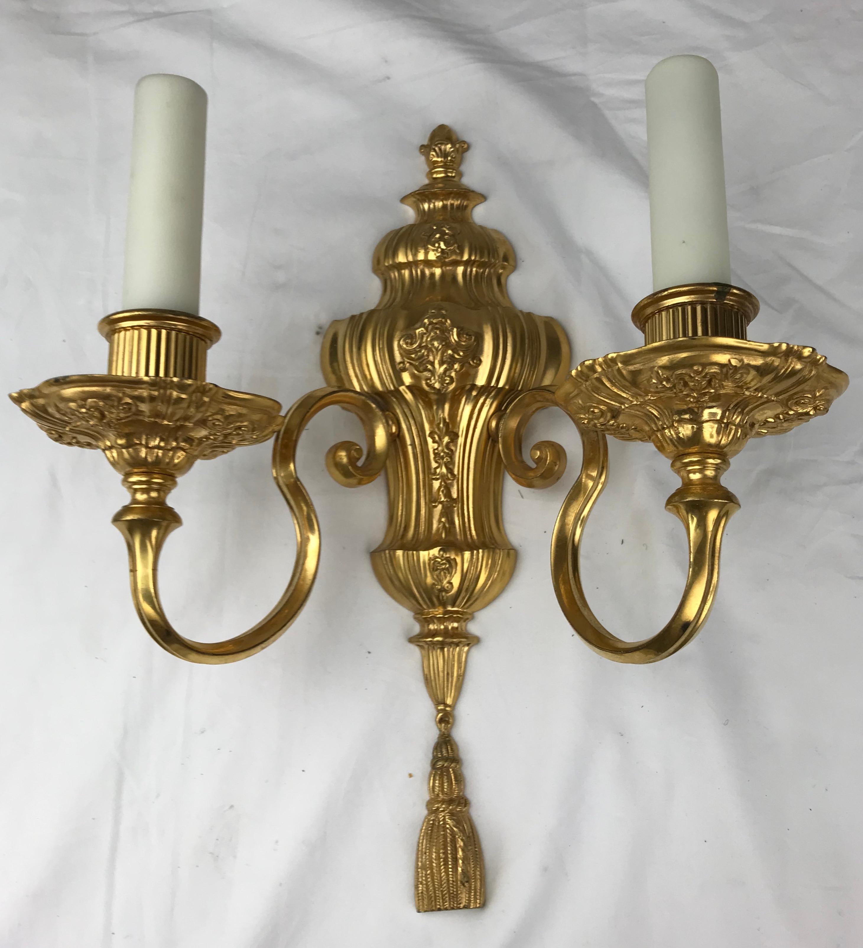 Pair Gilt Bronze Early Georgian Style Sconces Attributed to E. F. Caldwell For Sale 6