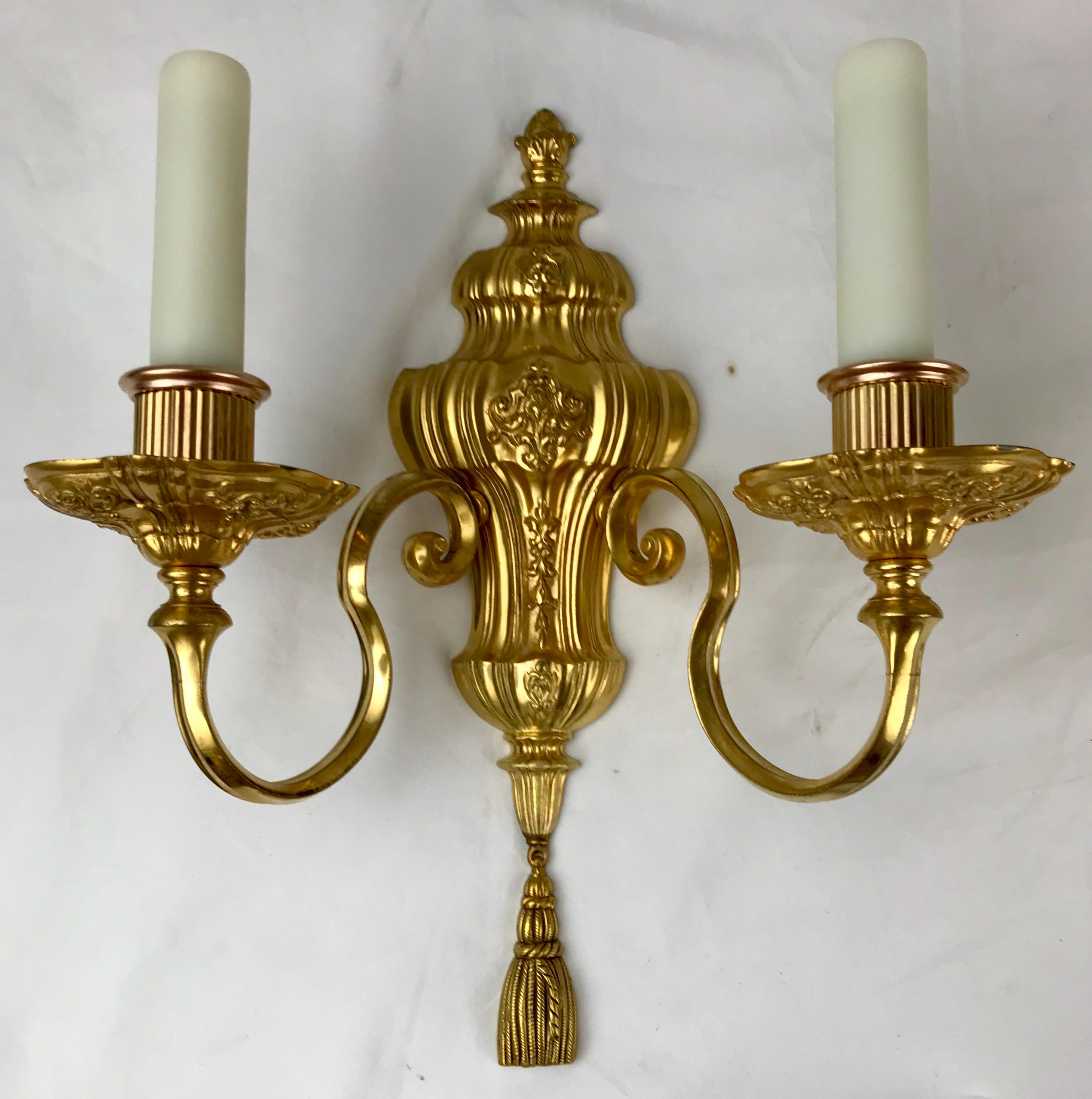 American Pair Gilt Bronze Early Georgian Style Sconces Attributed to E. F. Caldwell For Sale