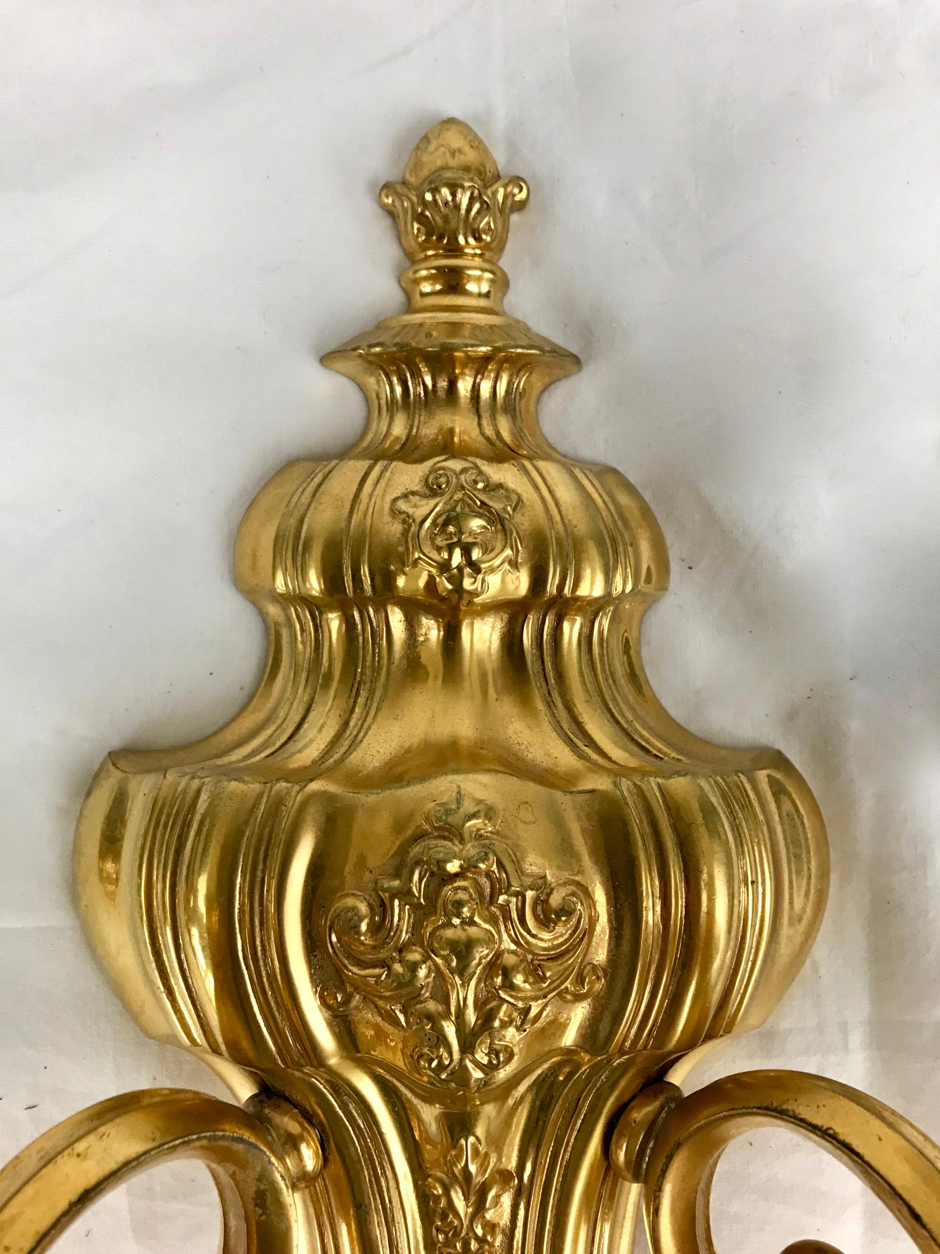 Pair Gilt Bronze Early Georgian Style Sconces Attributed to E. F. Caldwell For Sale 1