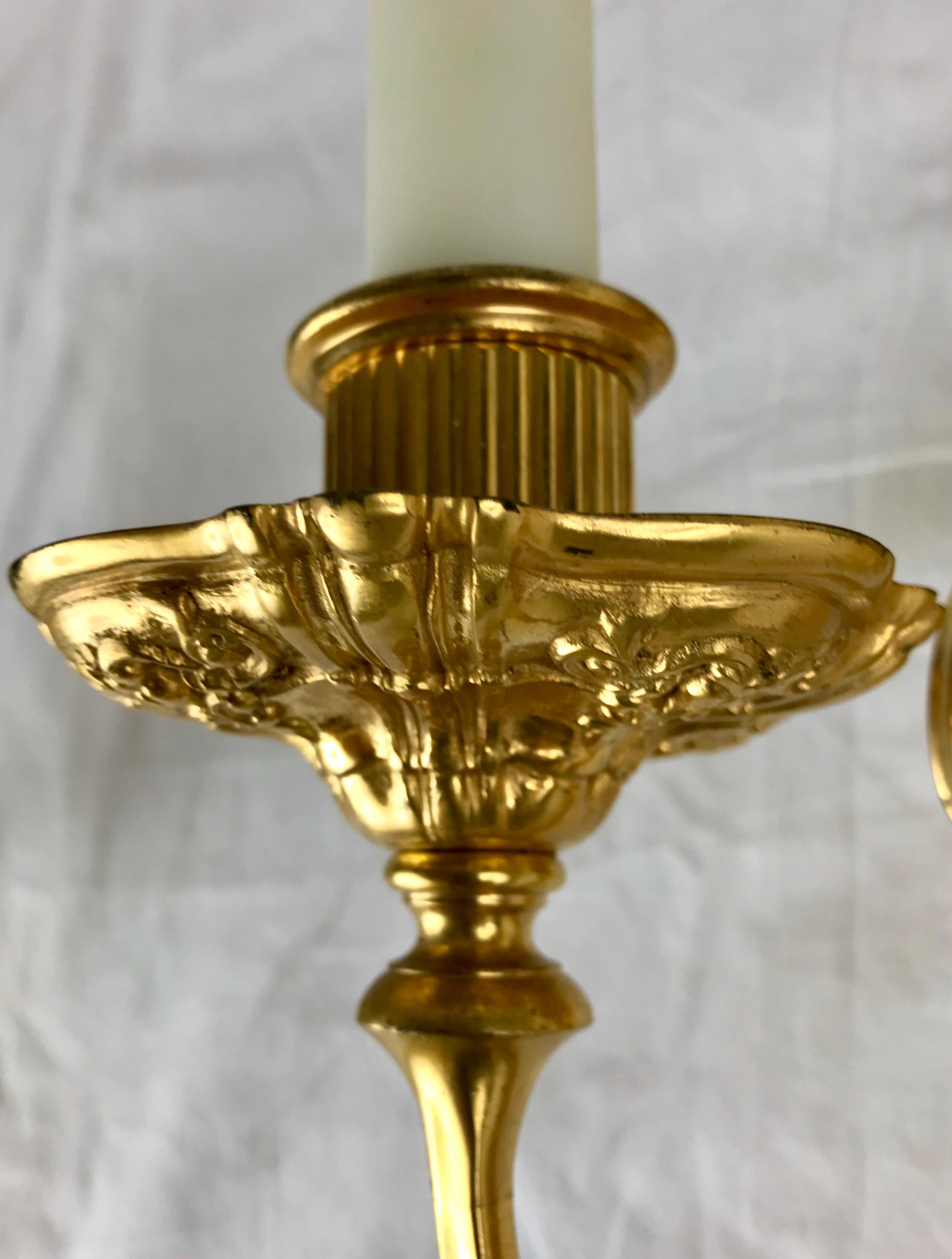 Pair Gilt Bronze Early Georgian Style Sconces Attributed to E. F. Caldwell For Sale 2