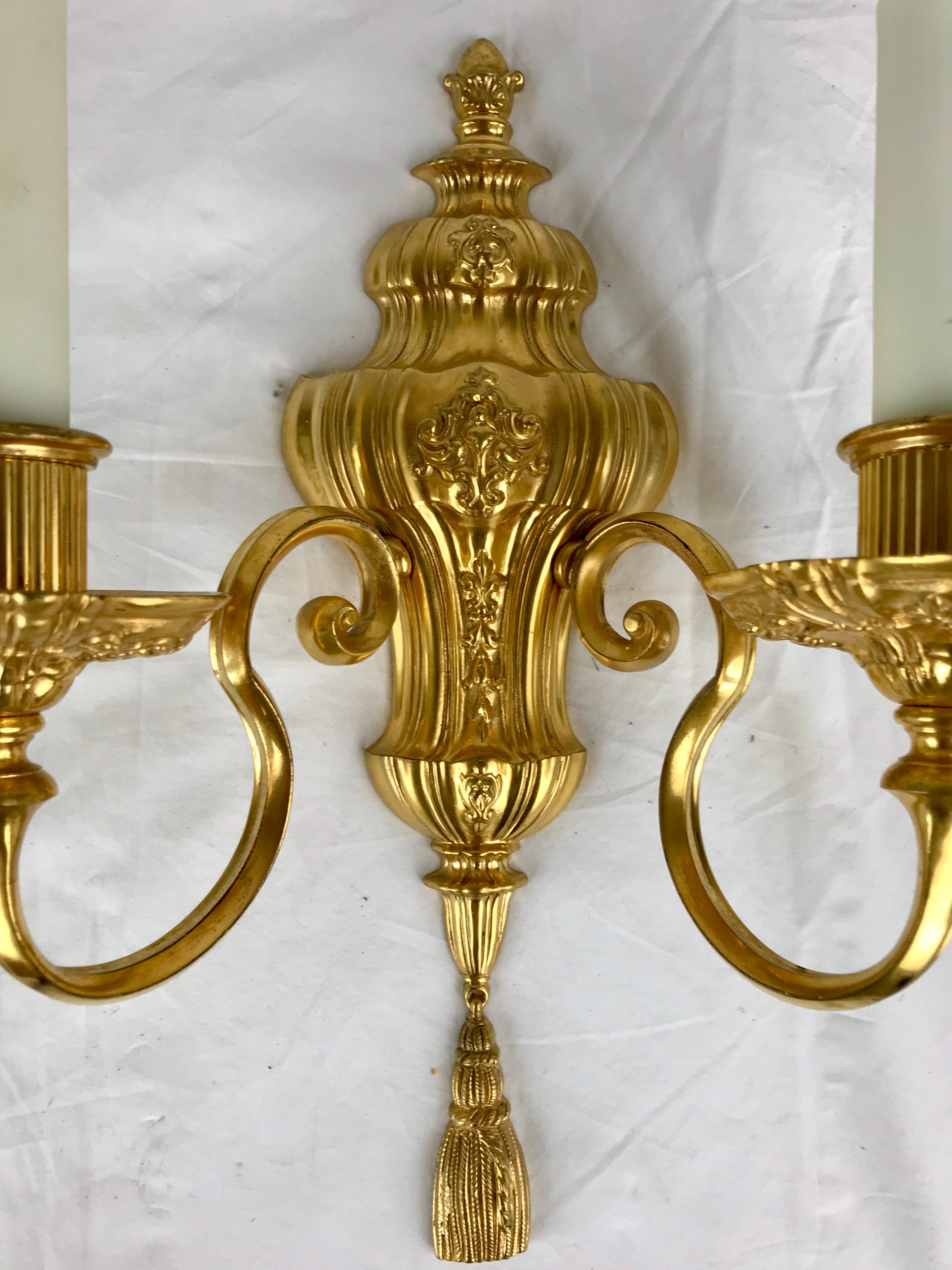 Pair Gilt Bronze Early Georgian Style Sconces Attributed to E. F. Caldwell For Sale 3