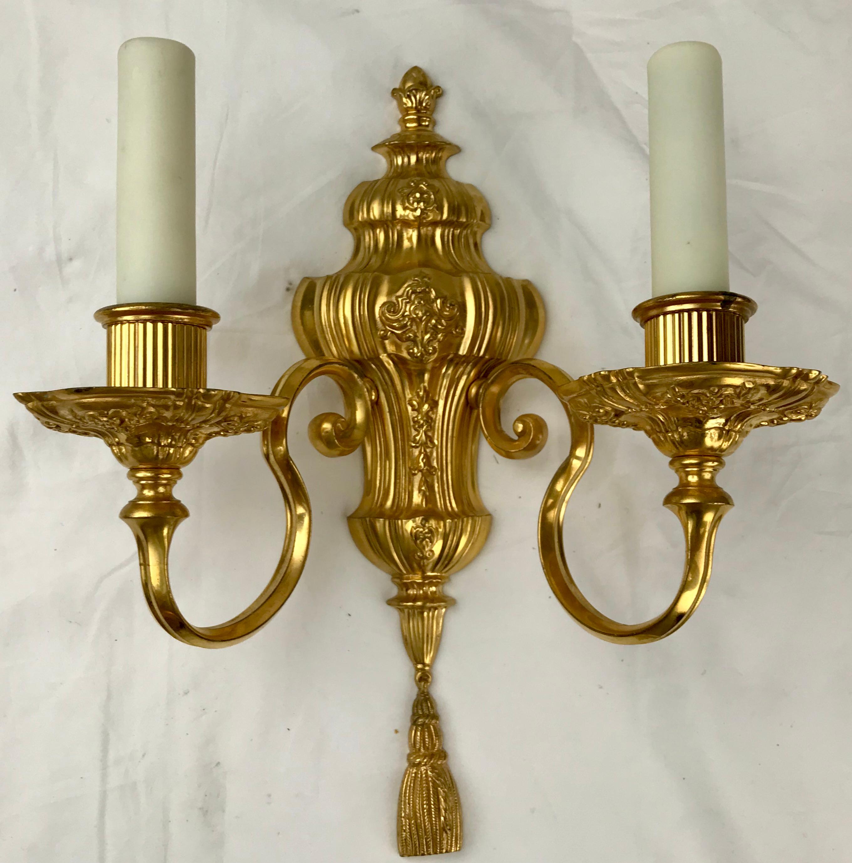 Pair Gilt Bronze Early Georgian Style Sconces Attributed to E. F. Caldwell For Sale 4