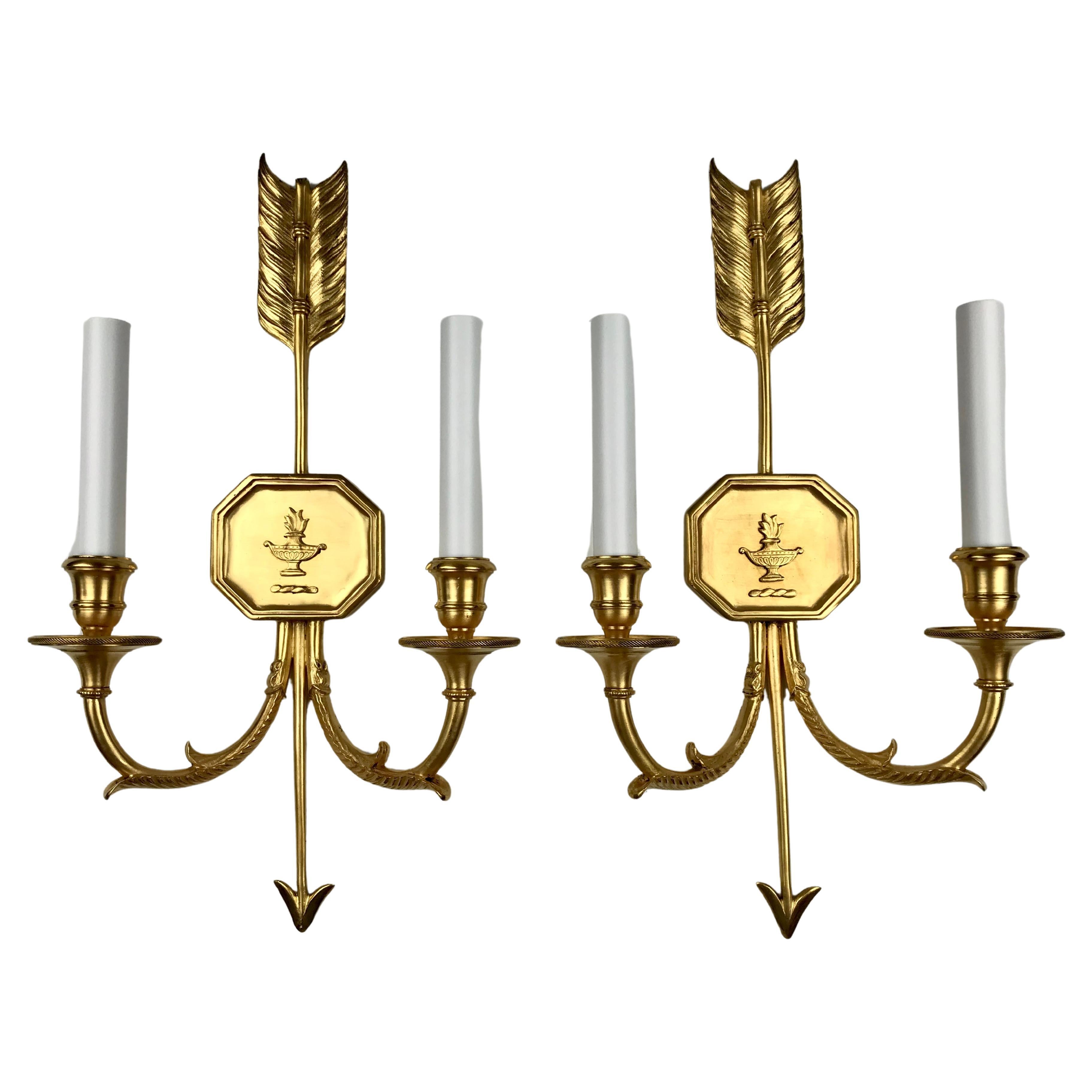 Pair Gilt Bronze Empire Style Sconces By E. F. Caldwell