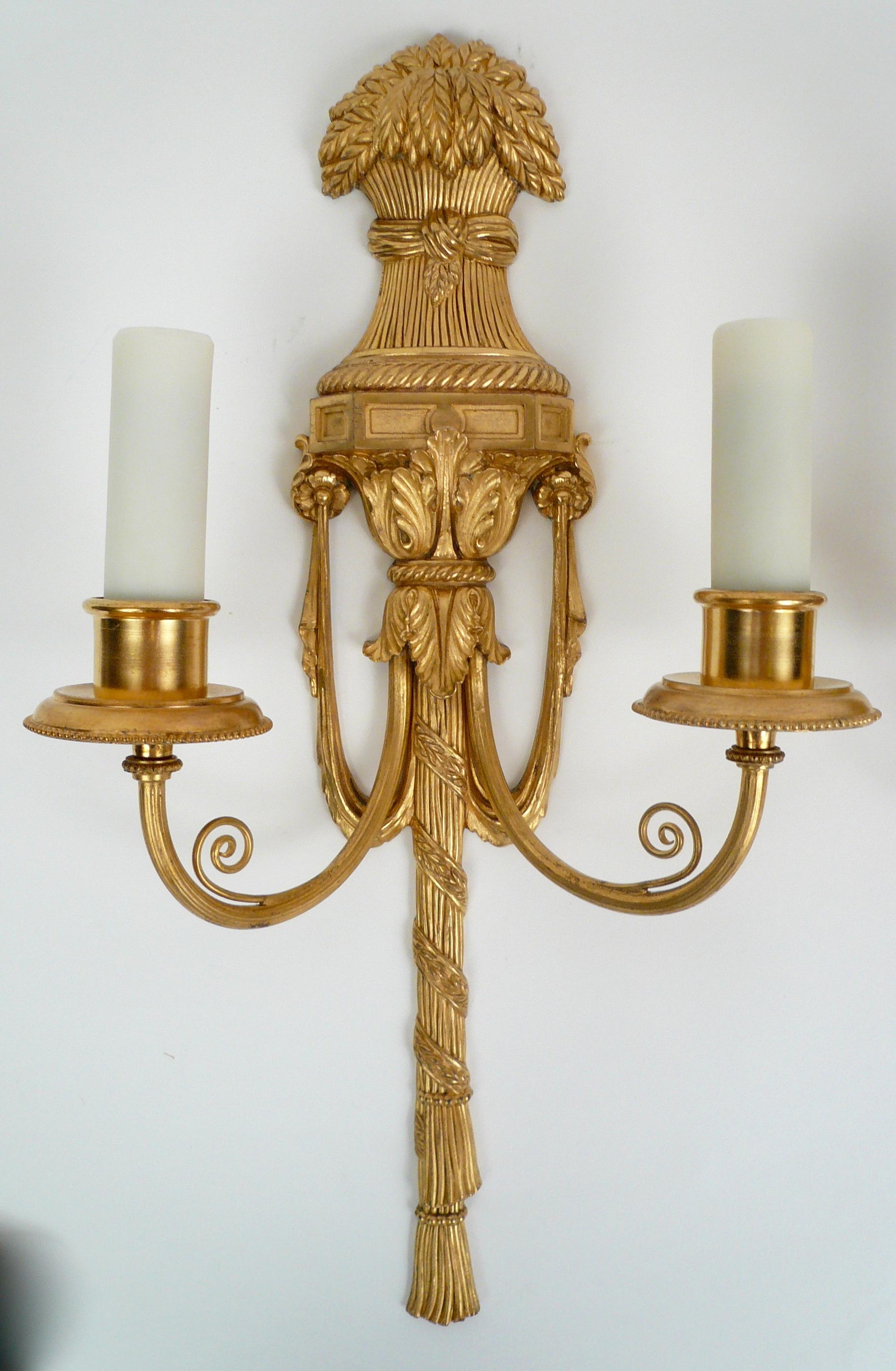 Pair Gilt Bronze Federal Style Neo-Classical Sconces by E. F. Caldwell For Sale 4