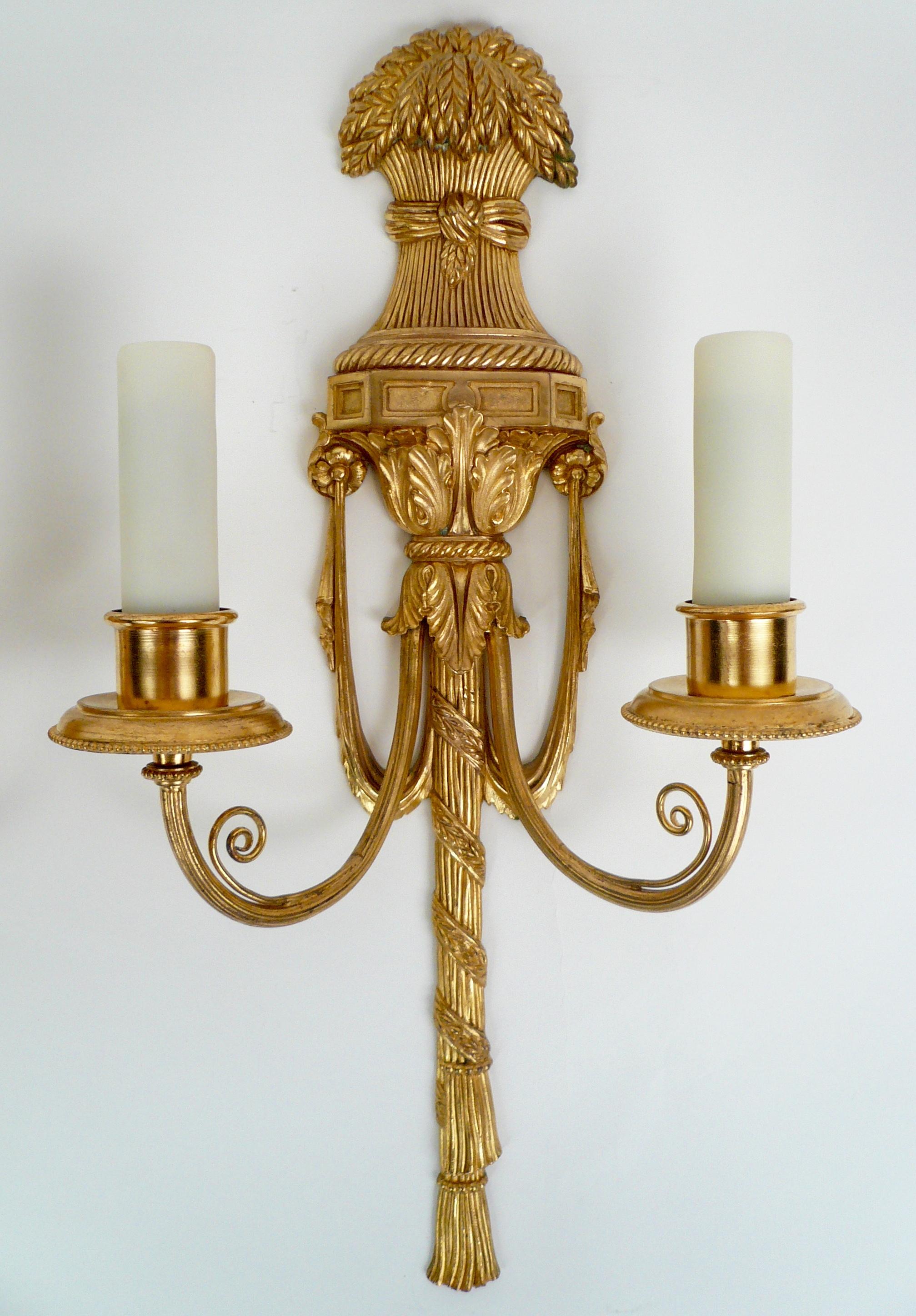 Pair Gilt Bronze Federal Style Neo-Classical Sconces by E. F. Caldwell In Good Condition For Sale In Pittsburgh, PA