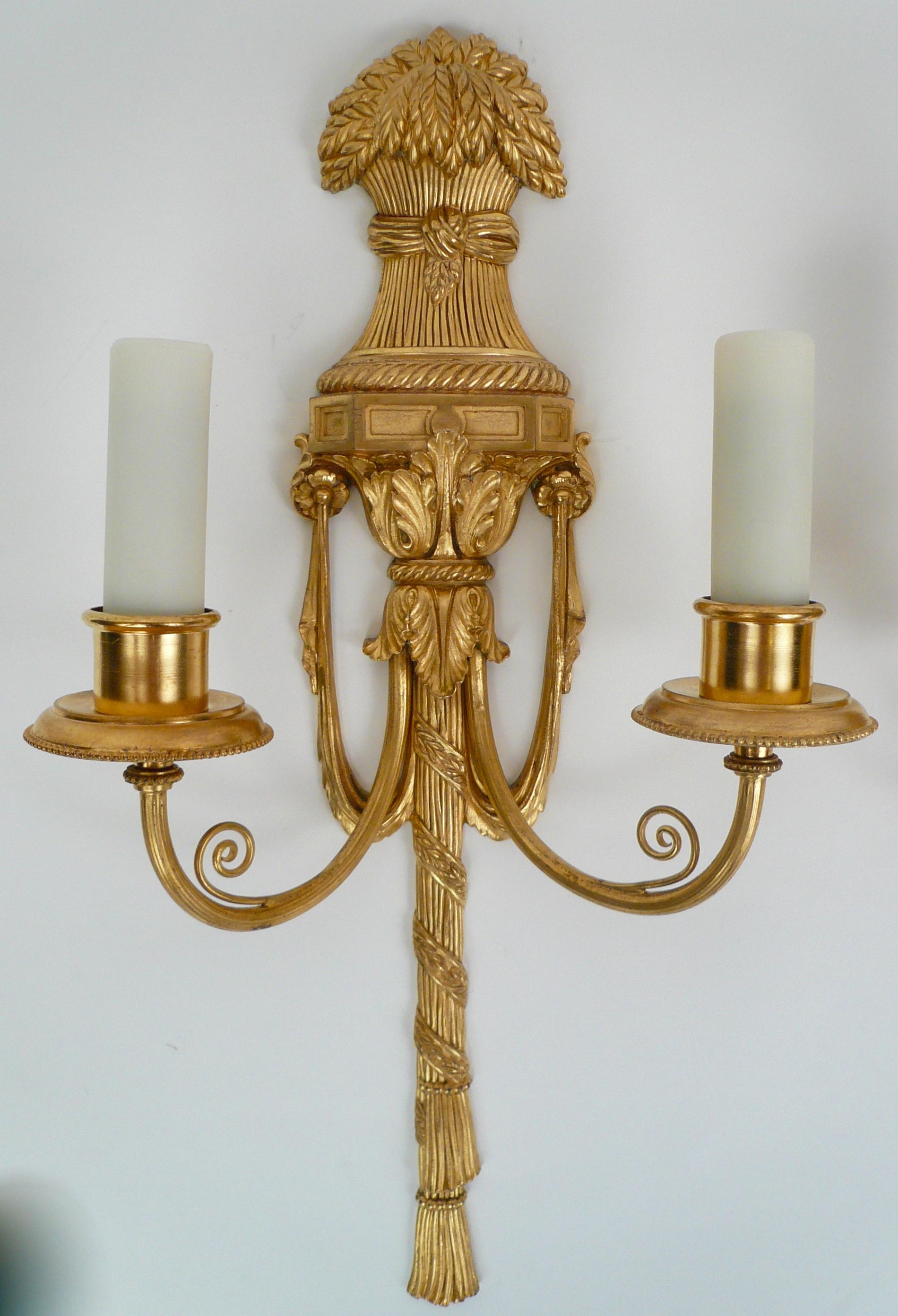 19th Century Pair Gilt Bronze Federal Style Neo-Classical Sconces by E. F. Caldwell For Sale